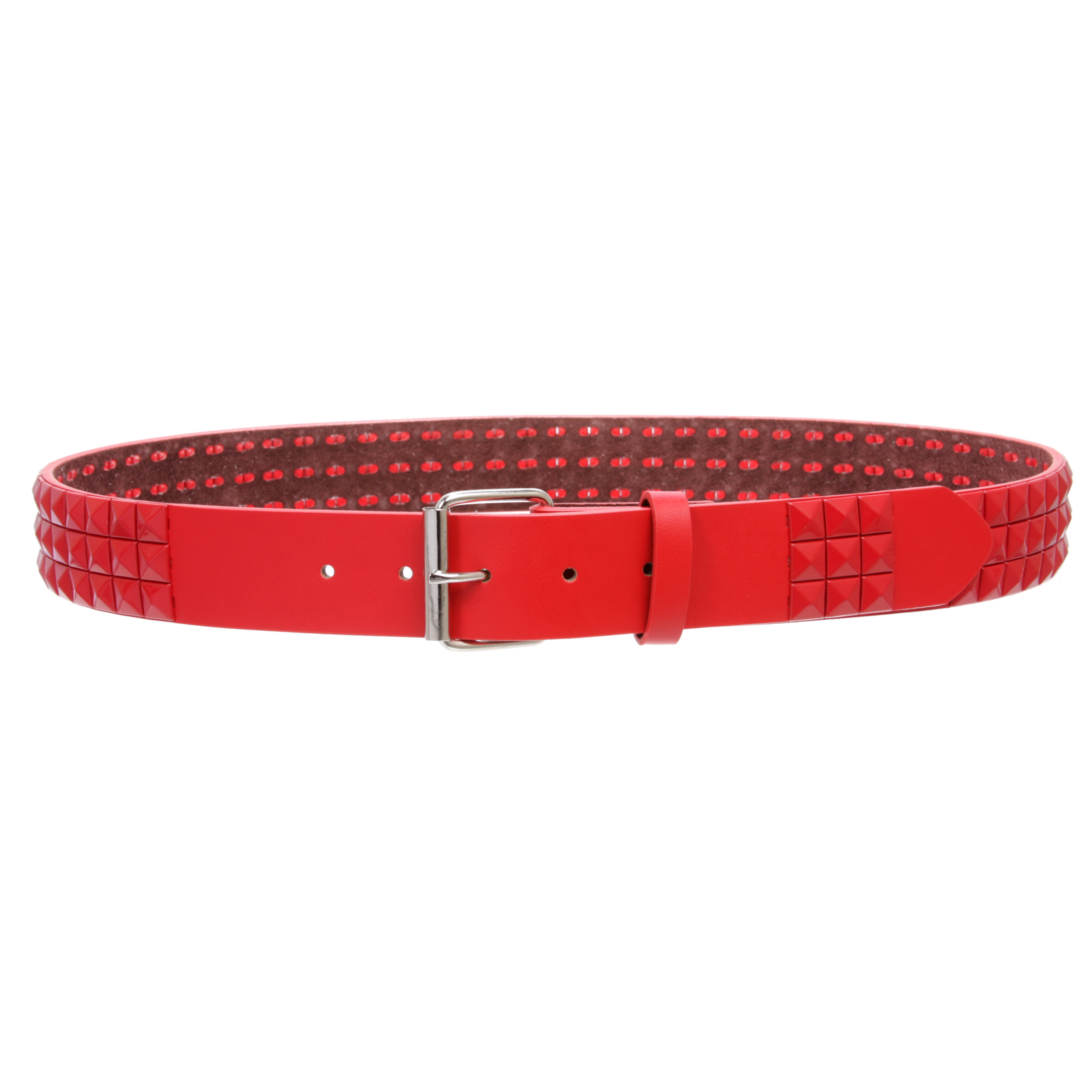 Snap On Solid Color Punk Rock Star Pyramid Studded Checker Board Leather Belt - Picture 15 of 32
