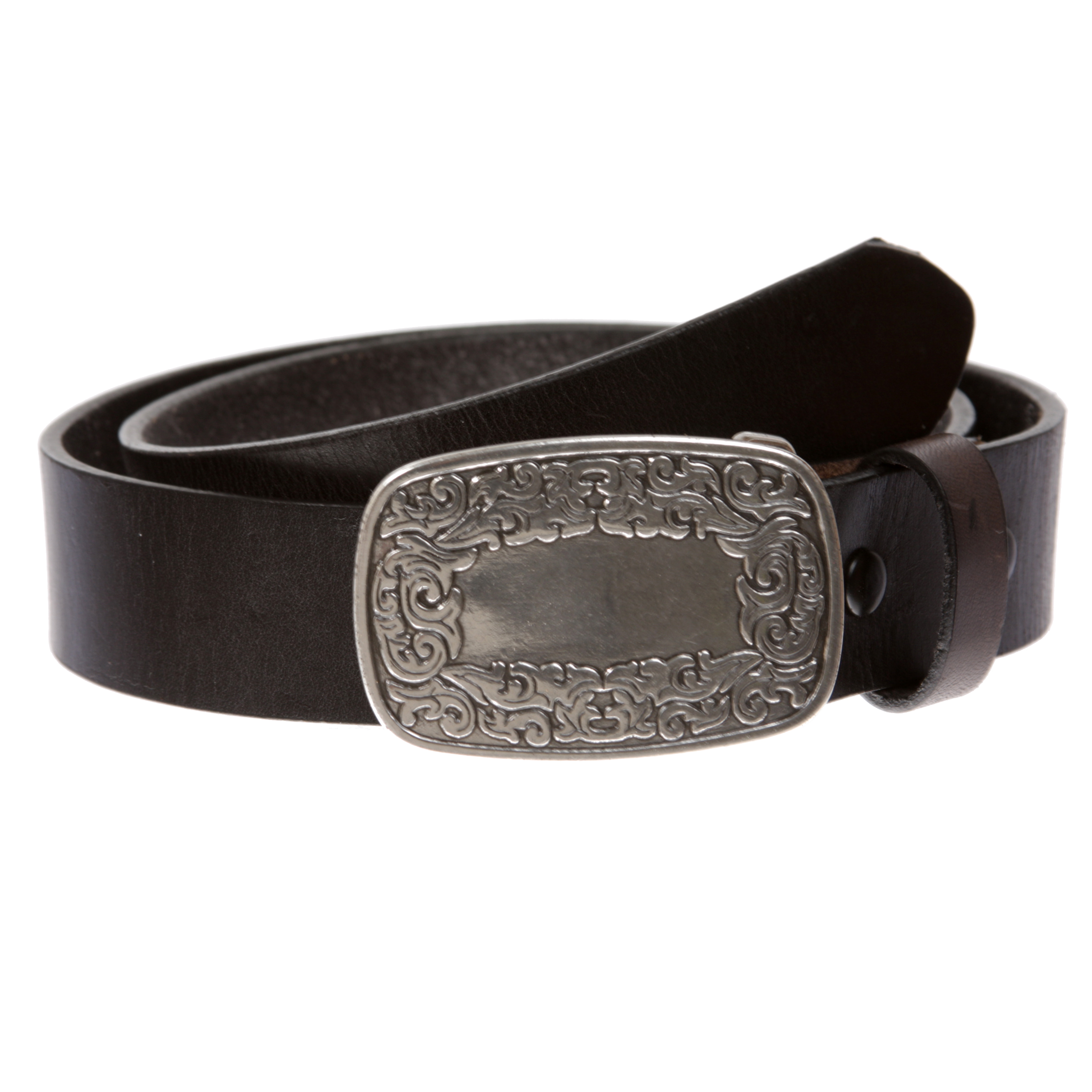 Snap On Leather Jean Belt with Western Fancy Scroll Engraving Oval Buckle - Bild 30 von 33