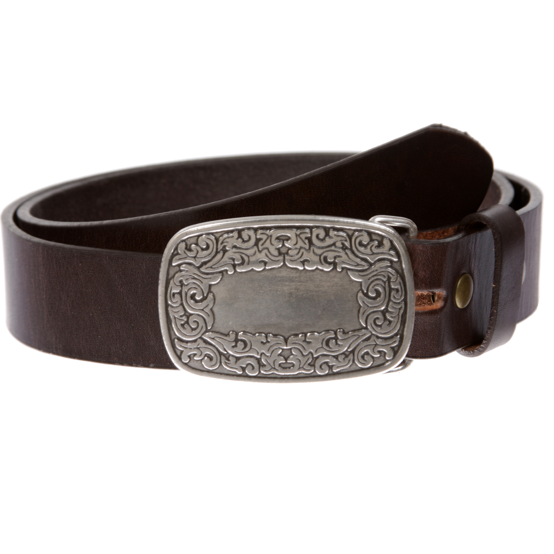 Snap On Leather Jean Belt with Western Fancy Scroll Engraving Oval Buckle - Bild 20 von 33