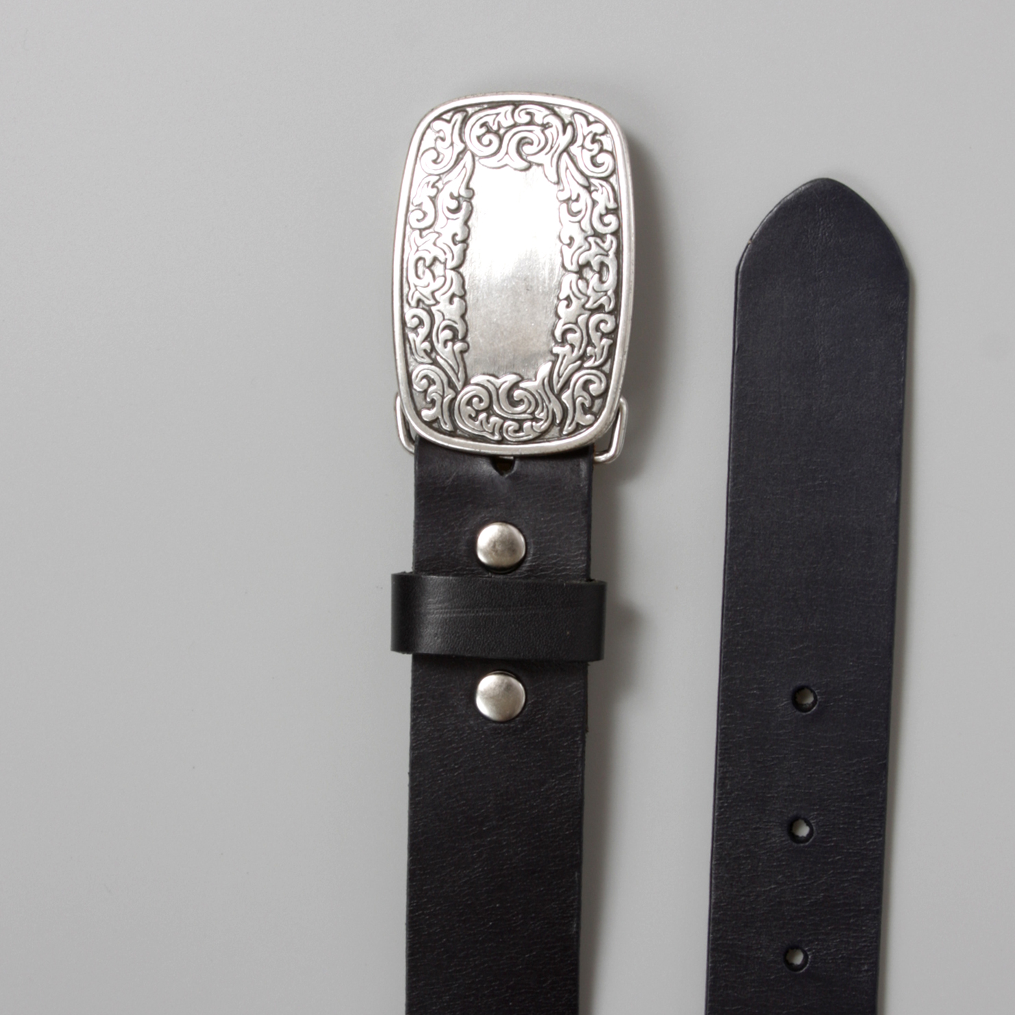 Snap On Leather Jean Belt with Western Fancy Scroll Engraving Oval Buckle - Bild 27 von 33