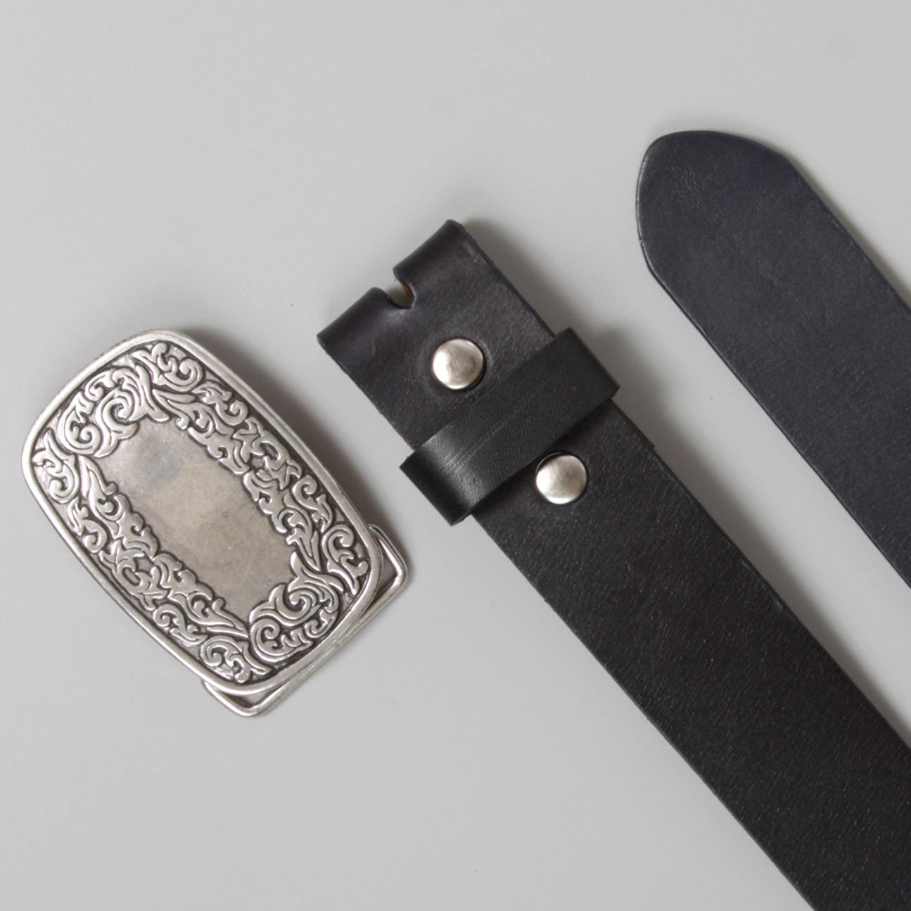 Snap On Leather Jean Belt with Western Fancy Scroll Engraving Oval Buckle - Bild 28 von 33