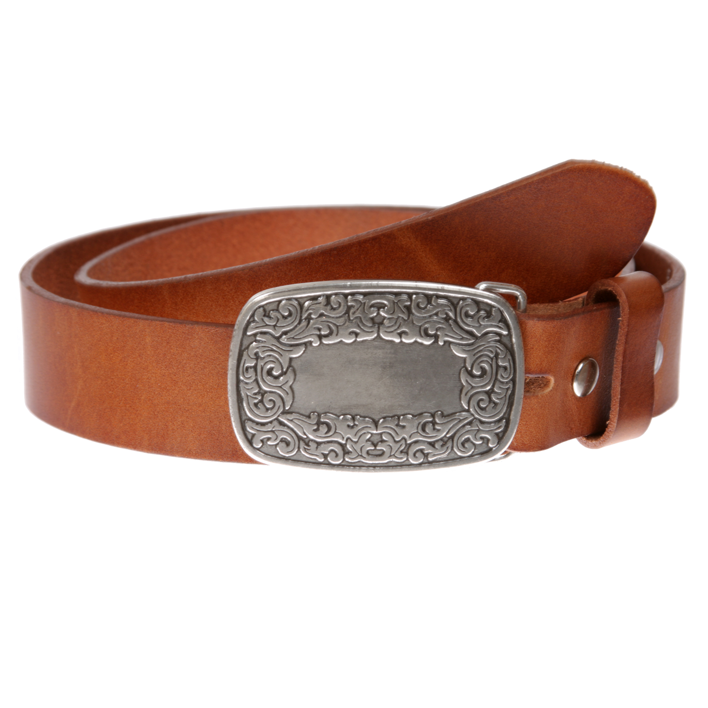 Snap On Leather Jean Belt with Western Fancy Scroll Engraving Oval Buckle - Bild 13 von 33