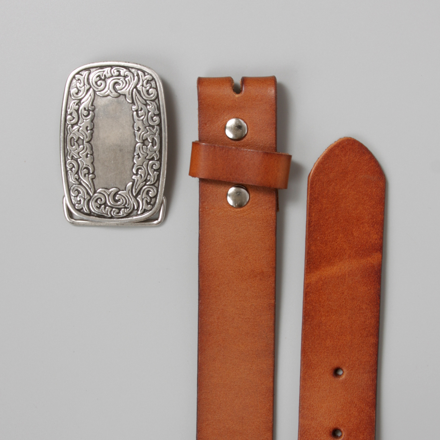 Snap On Leather Jean Belt with Western Fancy Scroll Engraving Oval Buckle - Bild 15 von 33