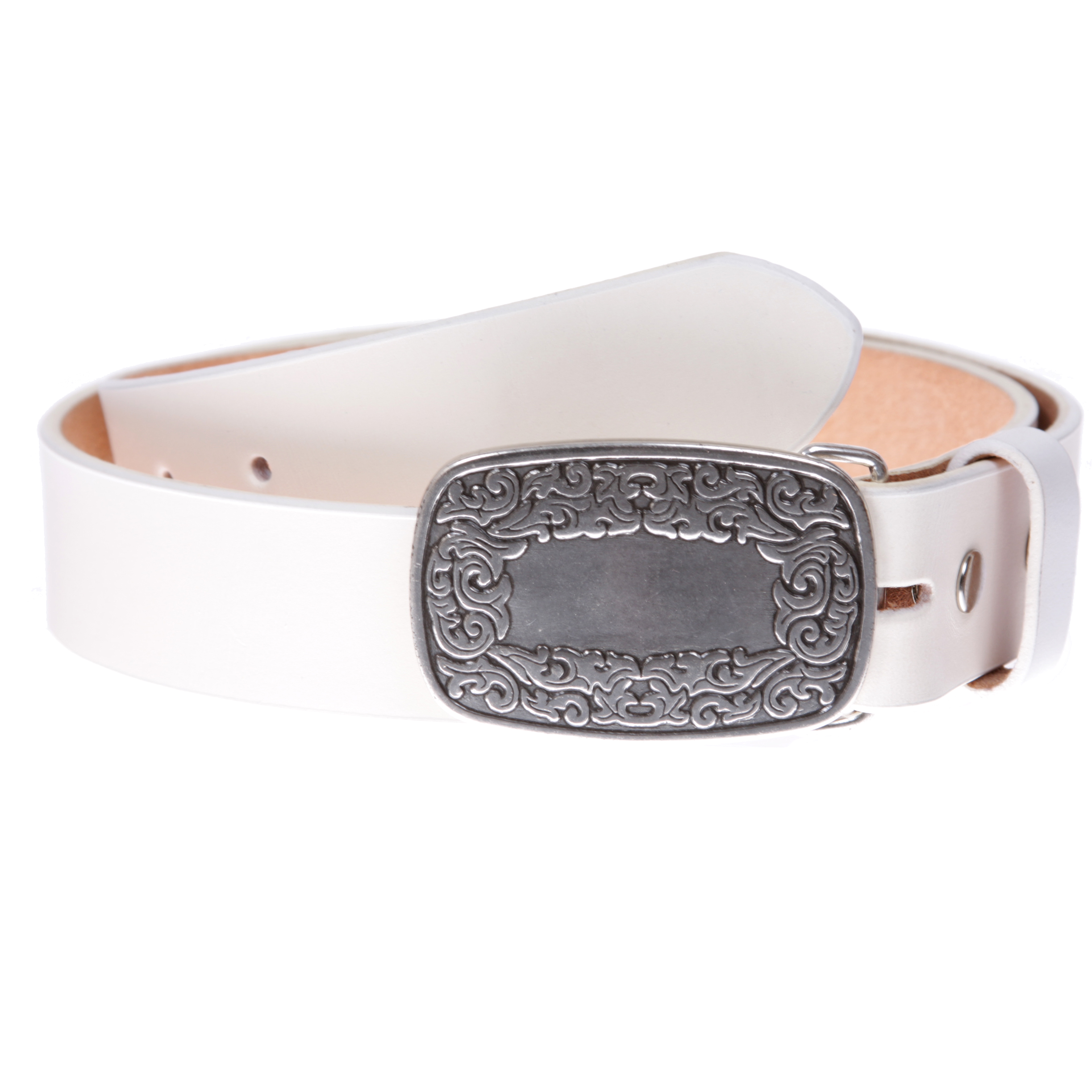 Snap On Leather Jean Belt with Western Fancy Scroll Engraving Oval Buckle - Bild 23 von 33