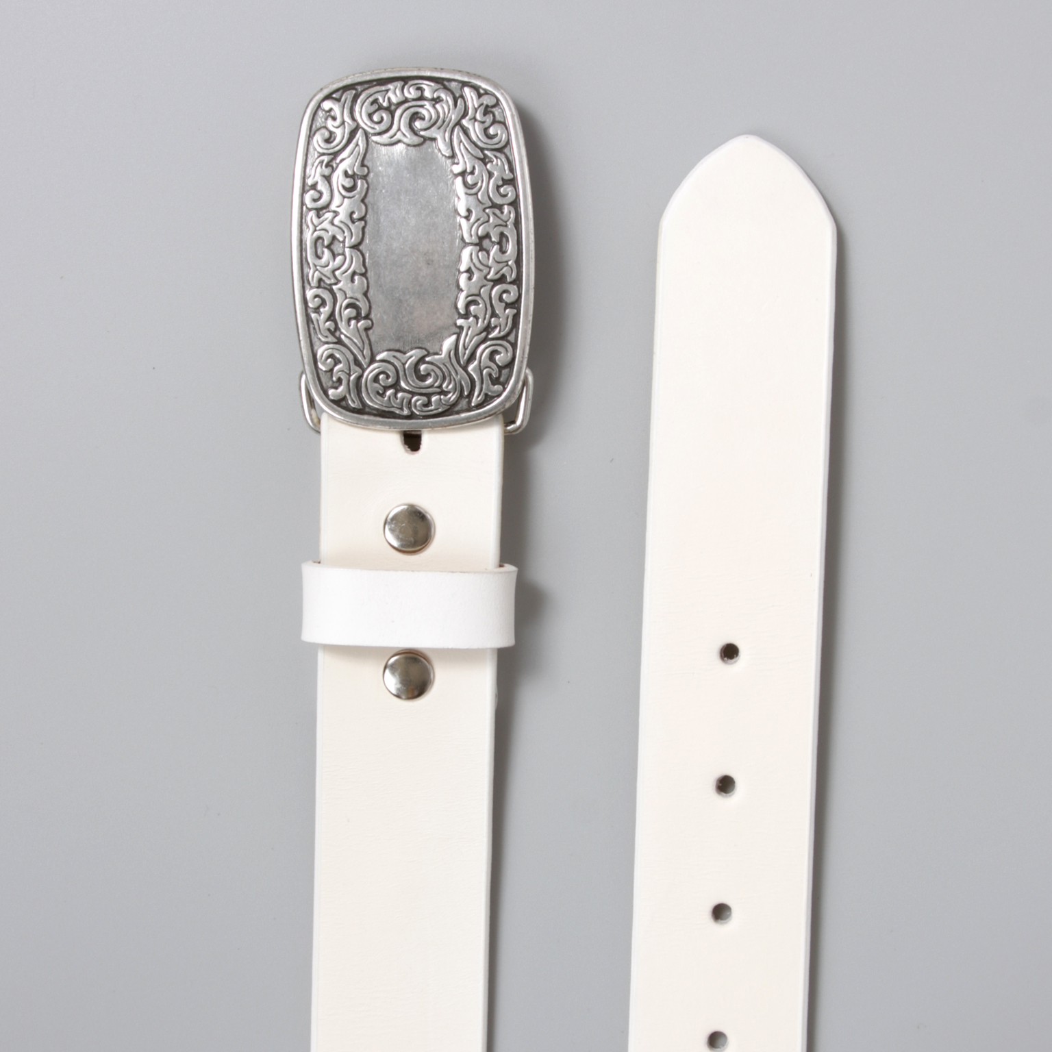 Snap On Leather Jean Belt with Western Fancy Scroll Engraving Oval Buckle - Bild 24 von 33