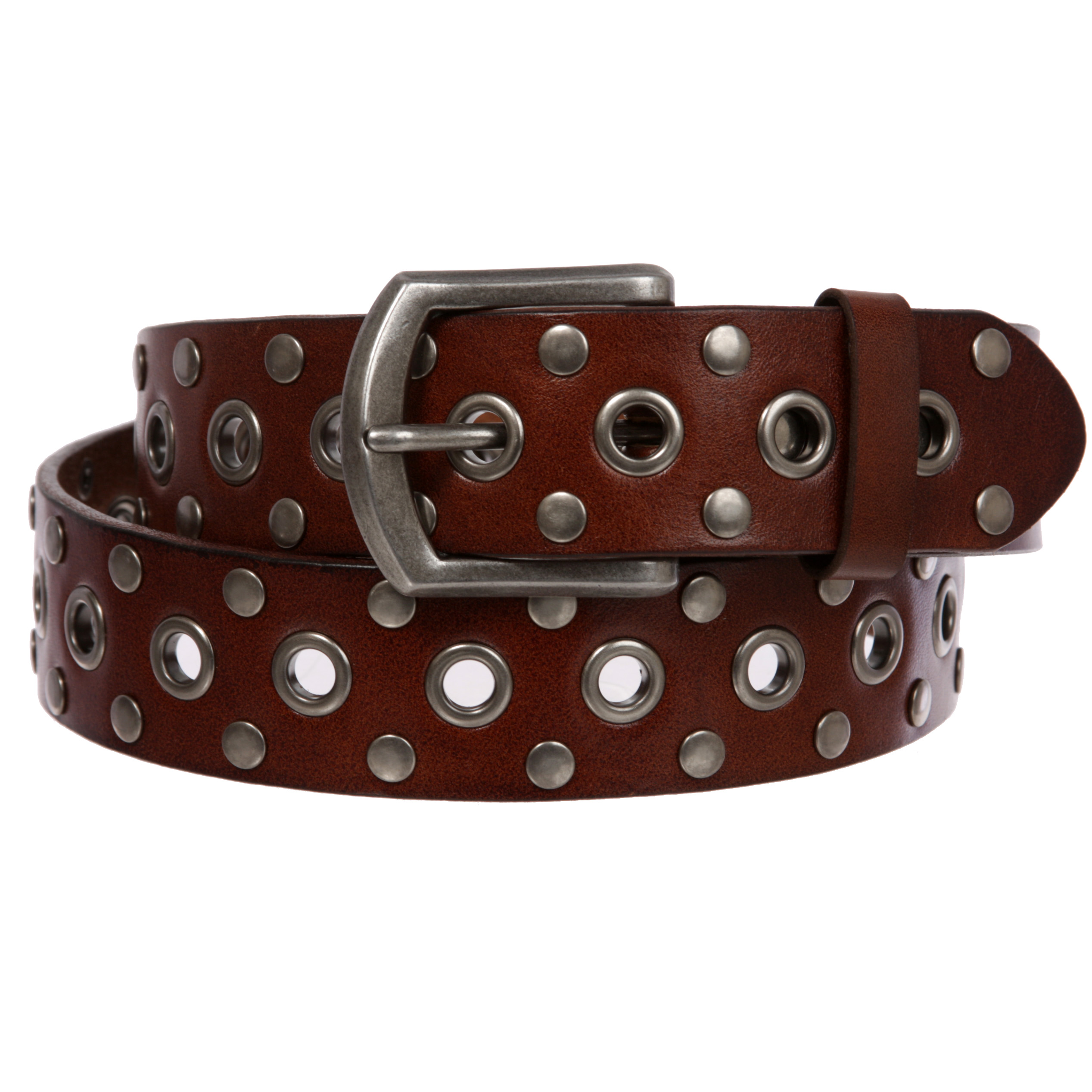 Casual Riveted Studded Grommets & Studs Solid Leather Belt  display picture 1