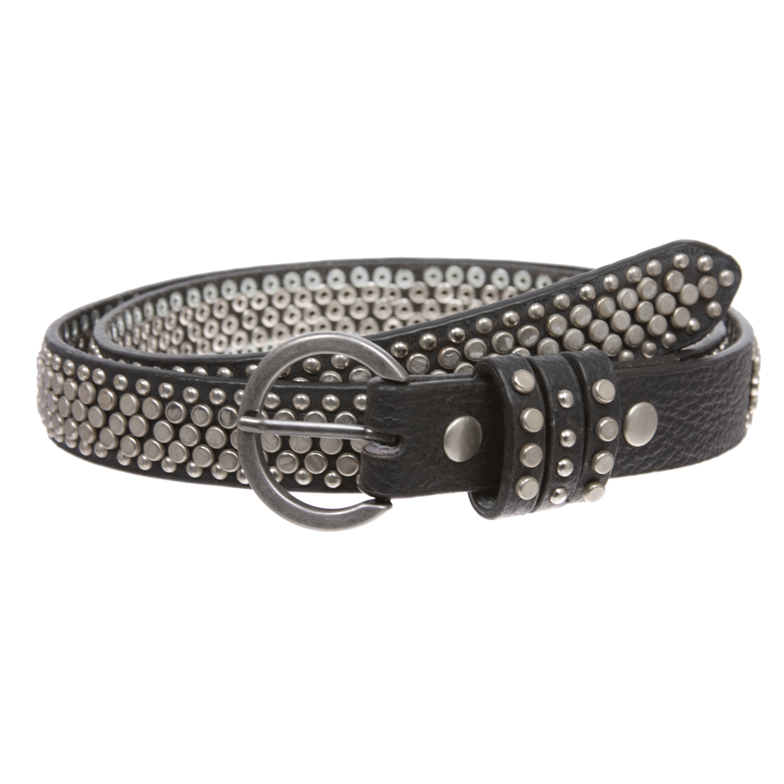 Women's Riveted Nail Heads Round Circle Studded Skinny Leather Jean Belt - Picture 10 of 15