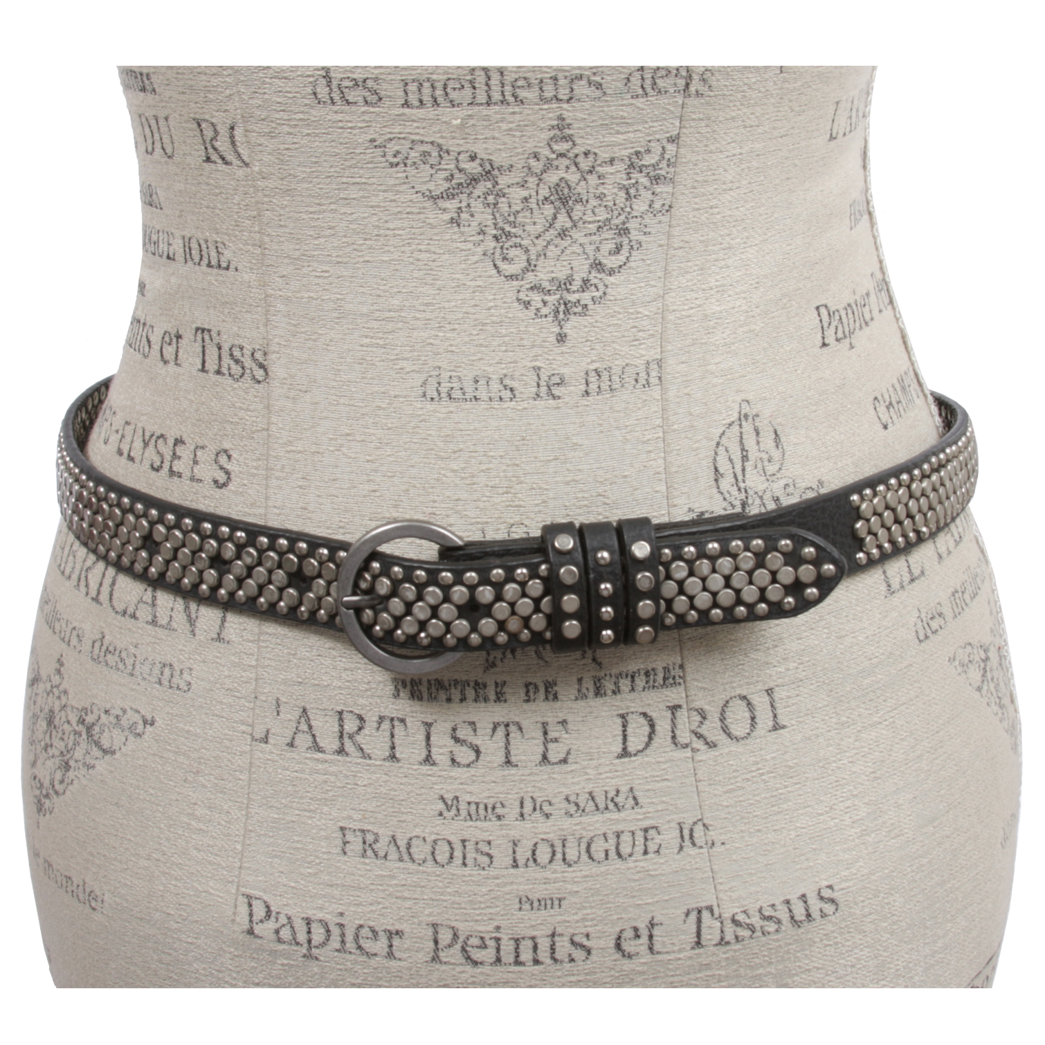 Women's Riveted Nail Heads Round Circle Studded Skinny Leather Jean Belt - Picture 11 of 15