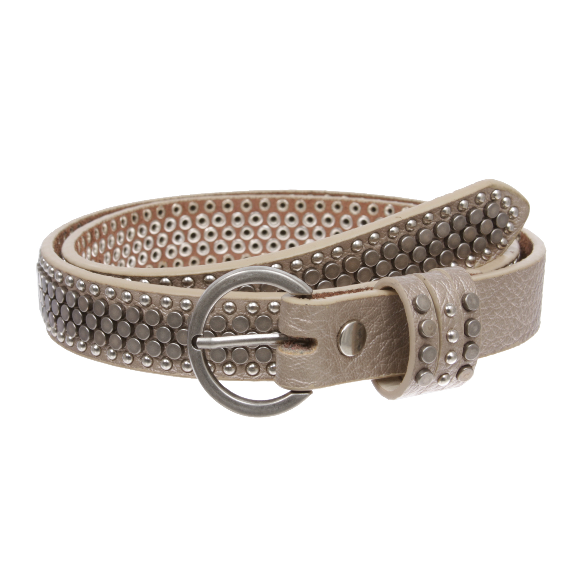 Women's Riveted Nail Heads Round Circle Studded Skinny Leather Jean Belt - Picture 13 of 15