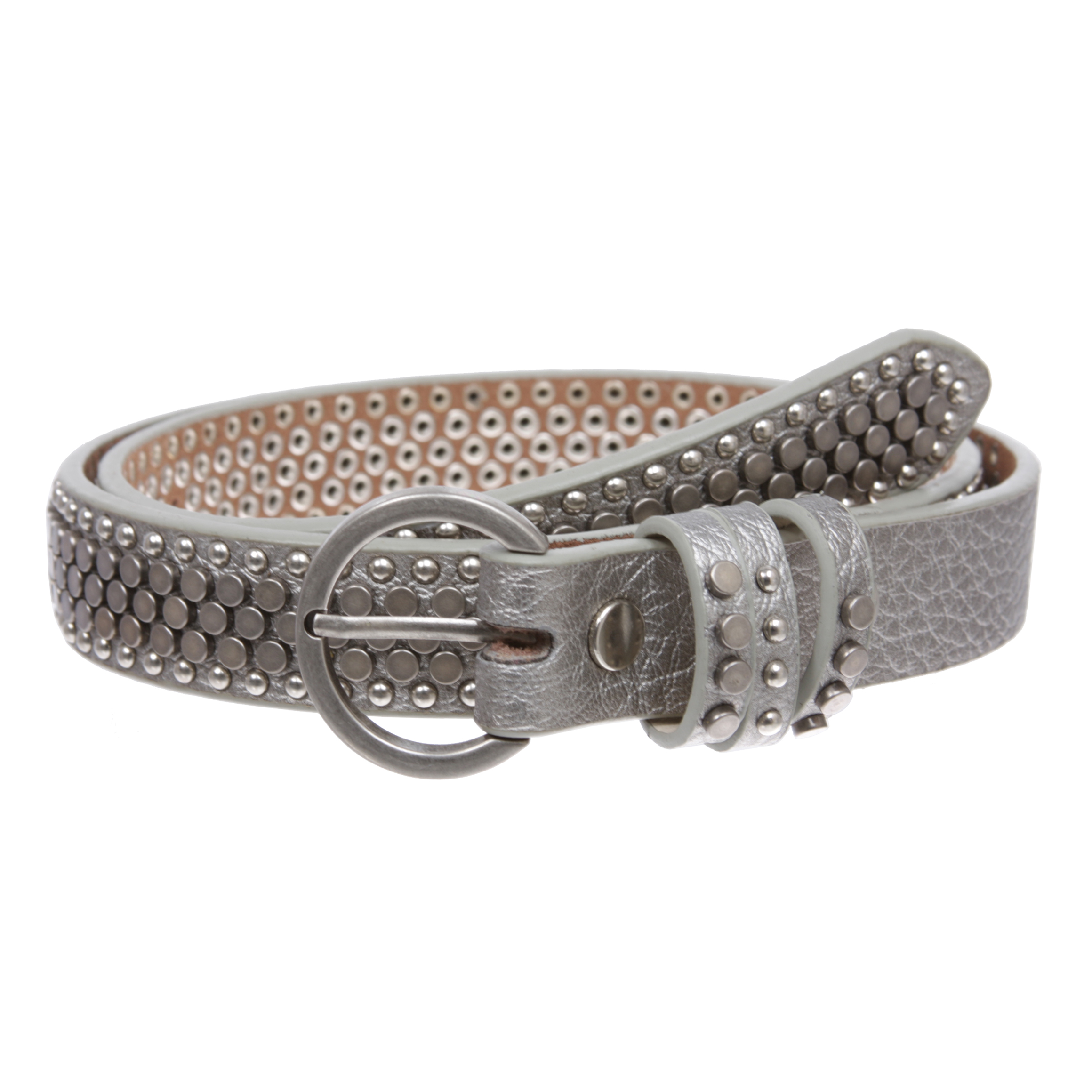 Women's Riveted Nail Heads Round Circle Studded Skinny Leather Jean Belt - Picture 7 of 15