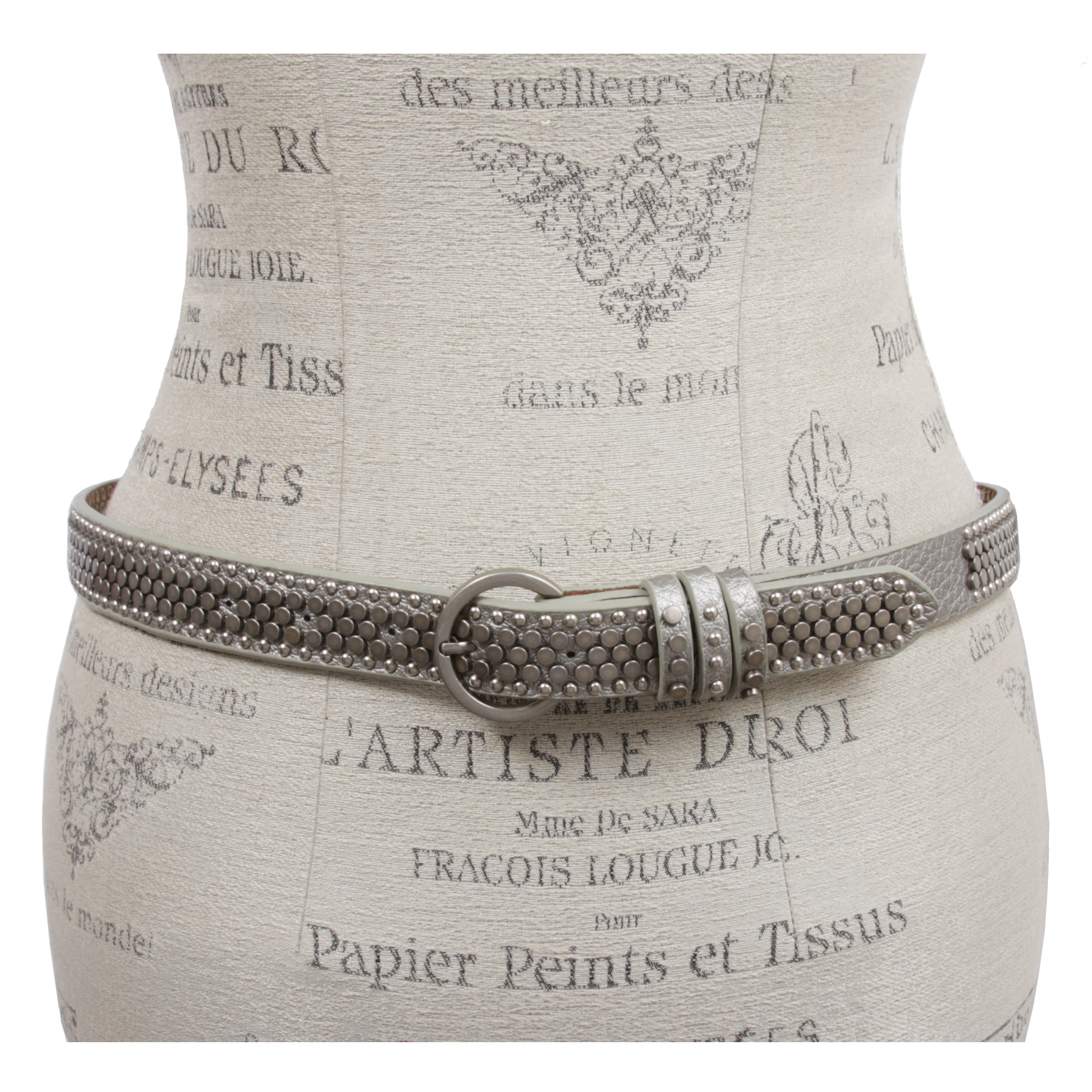 Women's Riveted Nail Heads Round Circle Studded Skinny Leather Jean Belt - Picture 8 of 15