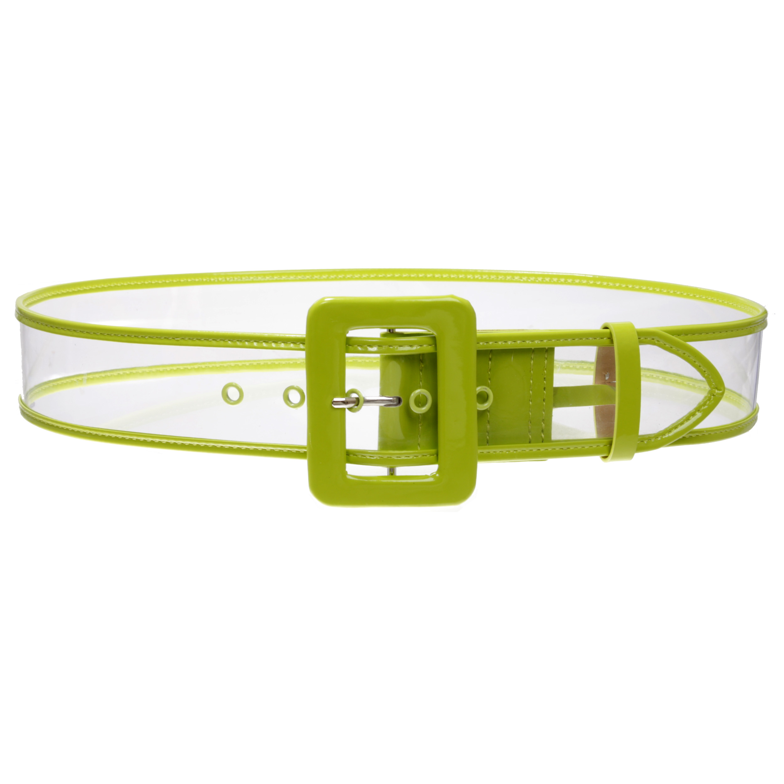 Women's 2" Wide Color-Trimmed Patent Leather Transparent Jelly Clear Belt - Picture 31 of 46