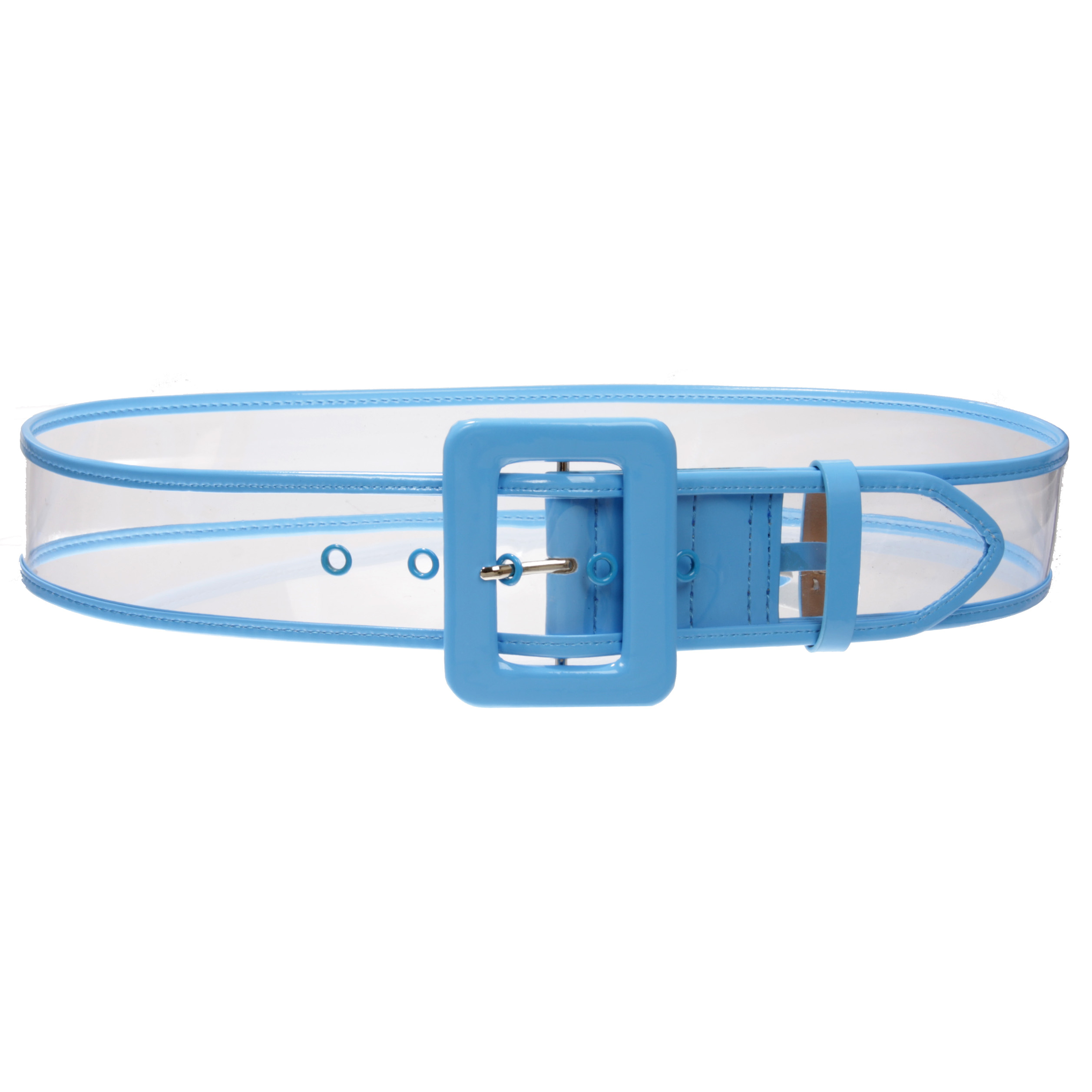 Women's 2" Wide Color-Trimmed Patent Leather Transparent Jelly Clear Belt - Picture 45 of 46