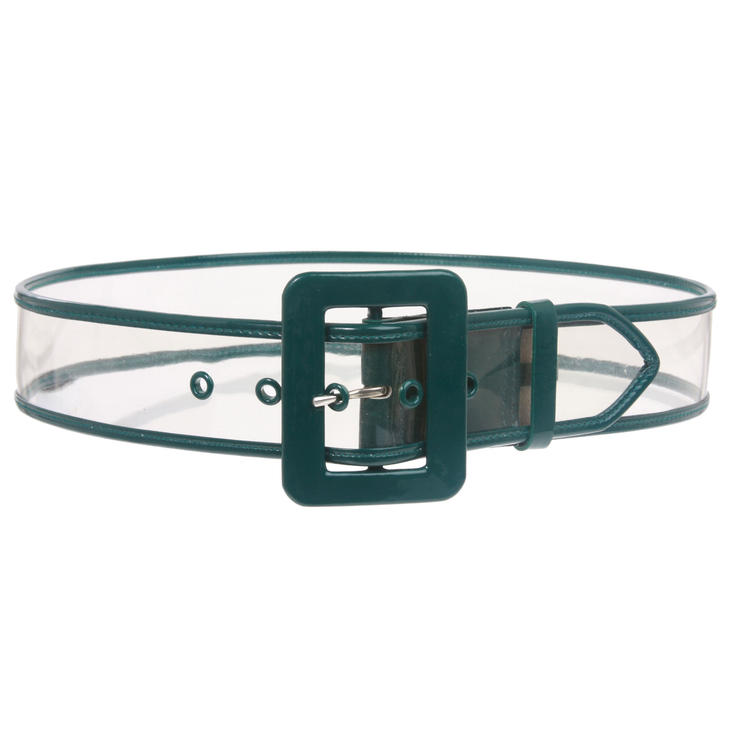 Women's 2" Wide Color-Trimmed Patent Leather Transparent Jelly Clear Belt - Picture 16 of 46