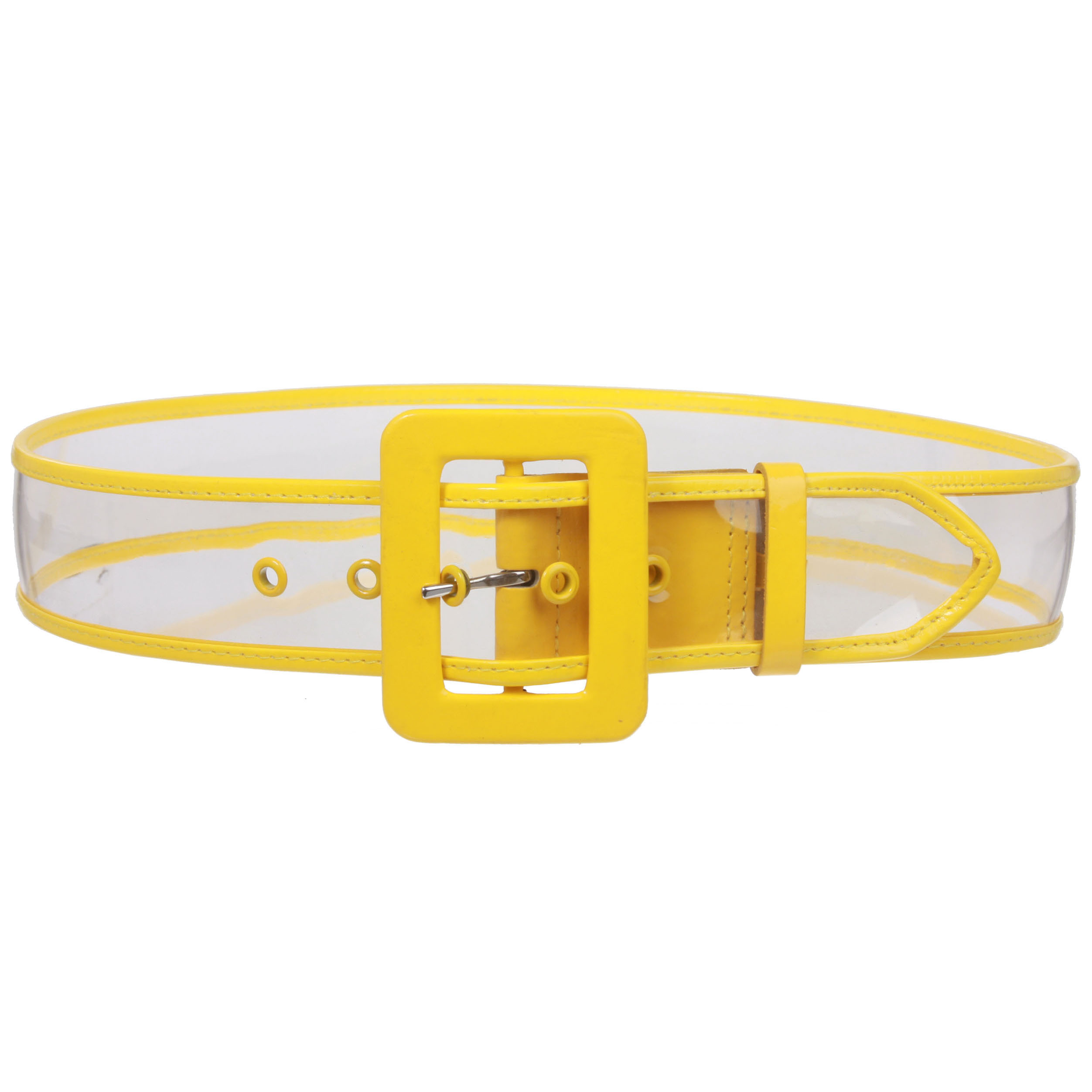 Women's 2" Wide Color-Trimmed Patent Leather Transparent Jelly Clear Belt - Picture 33 of 46