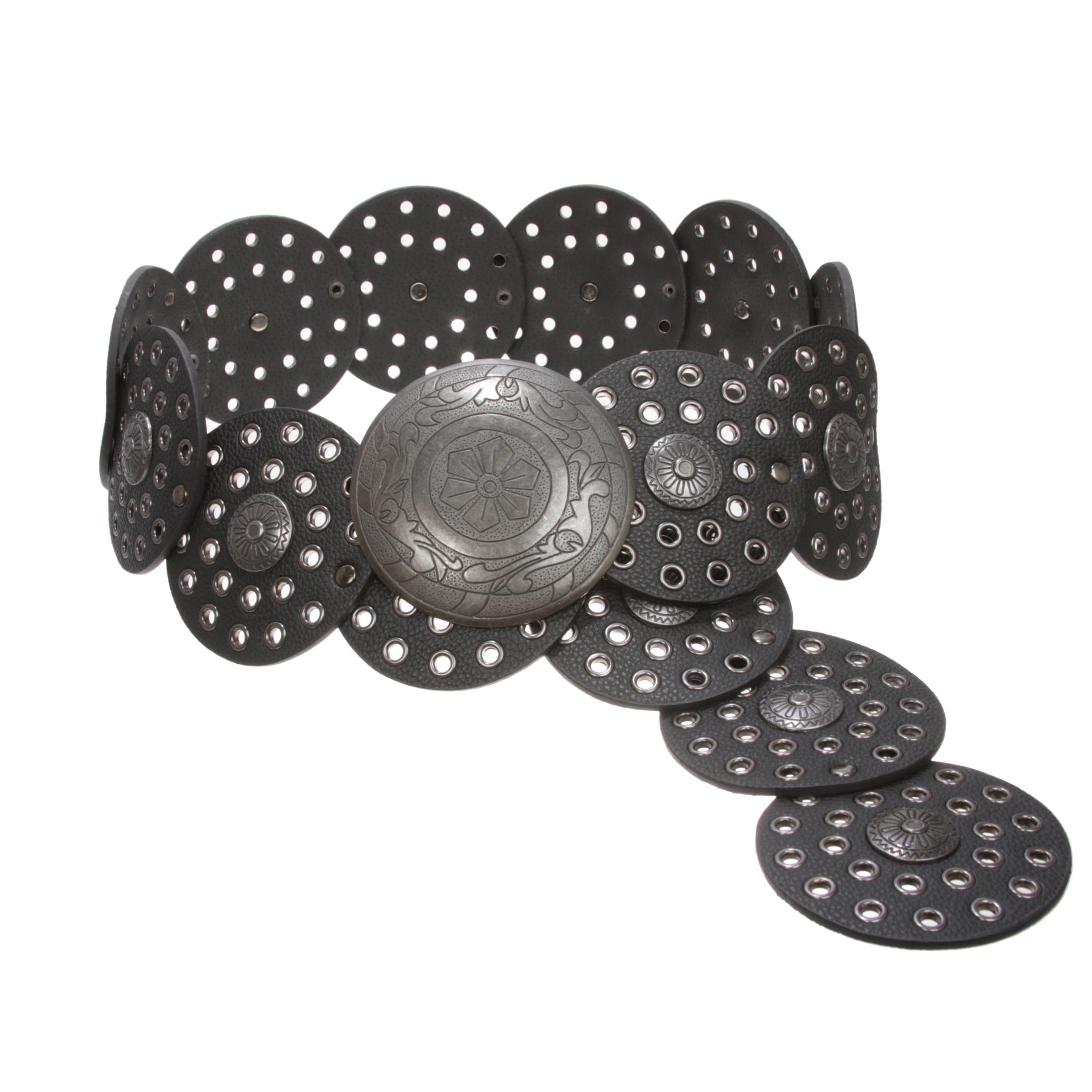 3 1/2" (90 mm) Wide Ladies Wide Boho Disc Concho Leather Belt - Picture 18 of 28