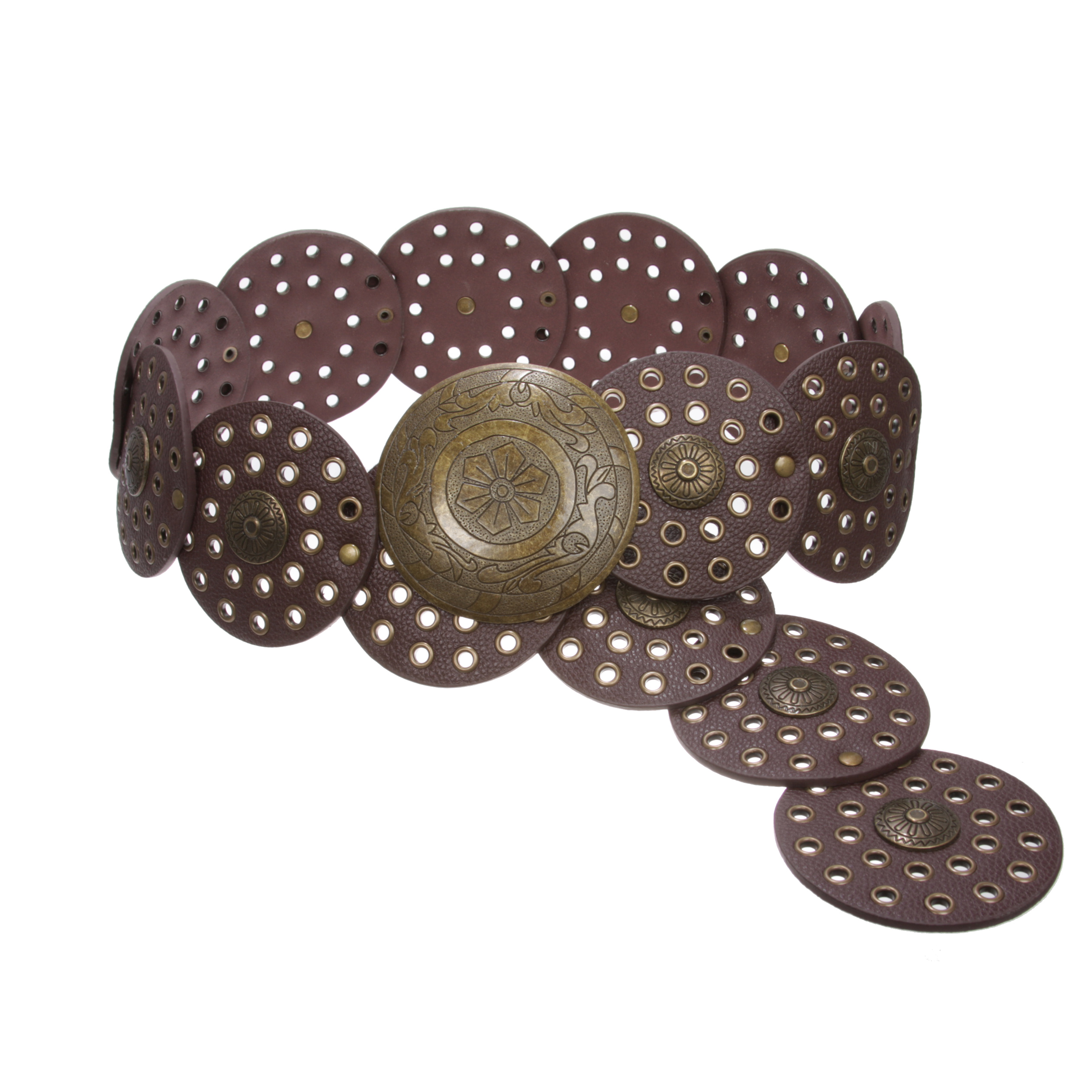 3 1/2" (90 mm) Wide Ladies Wide Boho Disc Concho Leather Belt - Picture 16 of 28