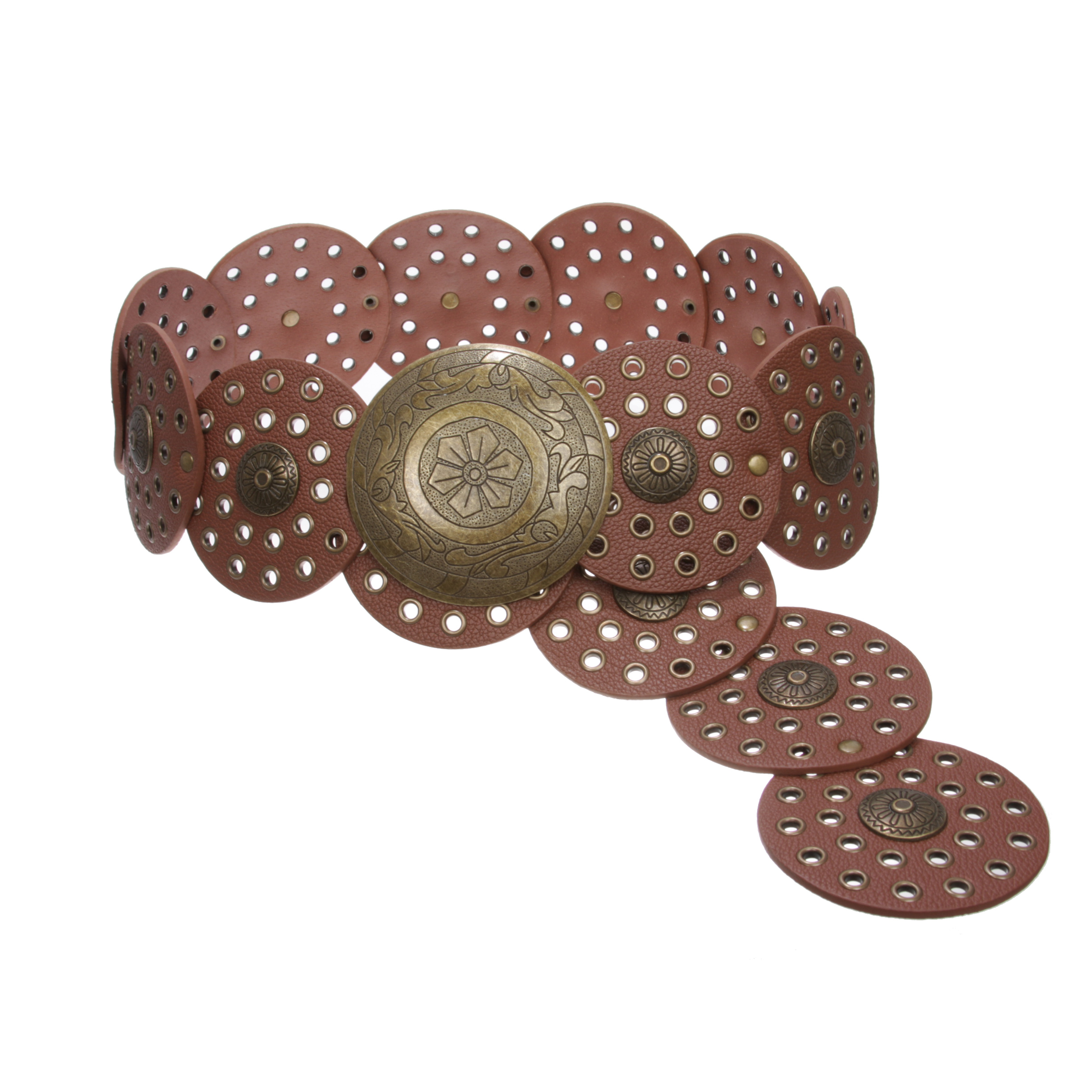 3 1/2" (90 mm) Wide Ladies Wide Boho Disc Concho Leather Belt - Picture 15 of 28