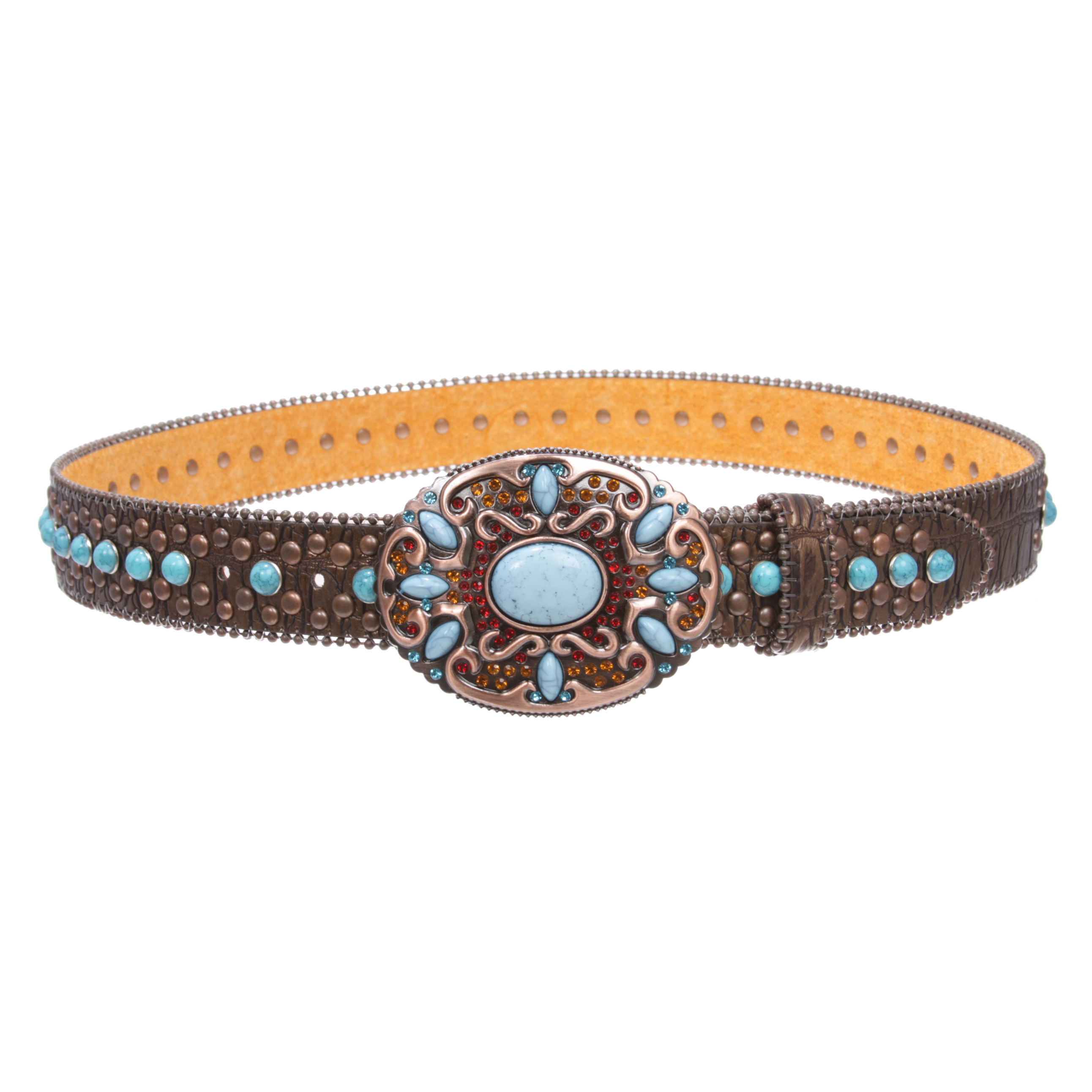 Western Turquoise Rhinestone Studded Faux Crocodile Print 