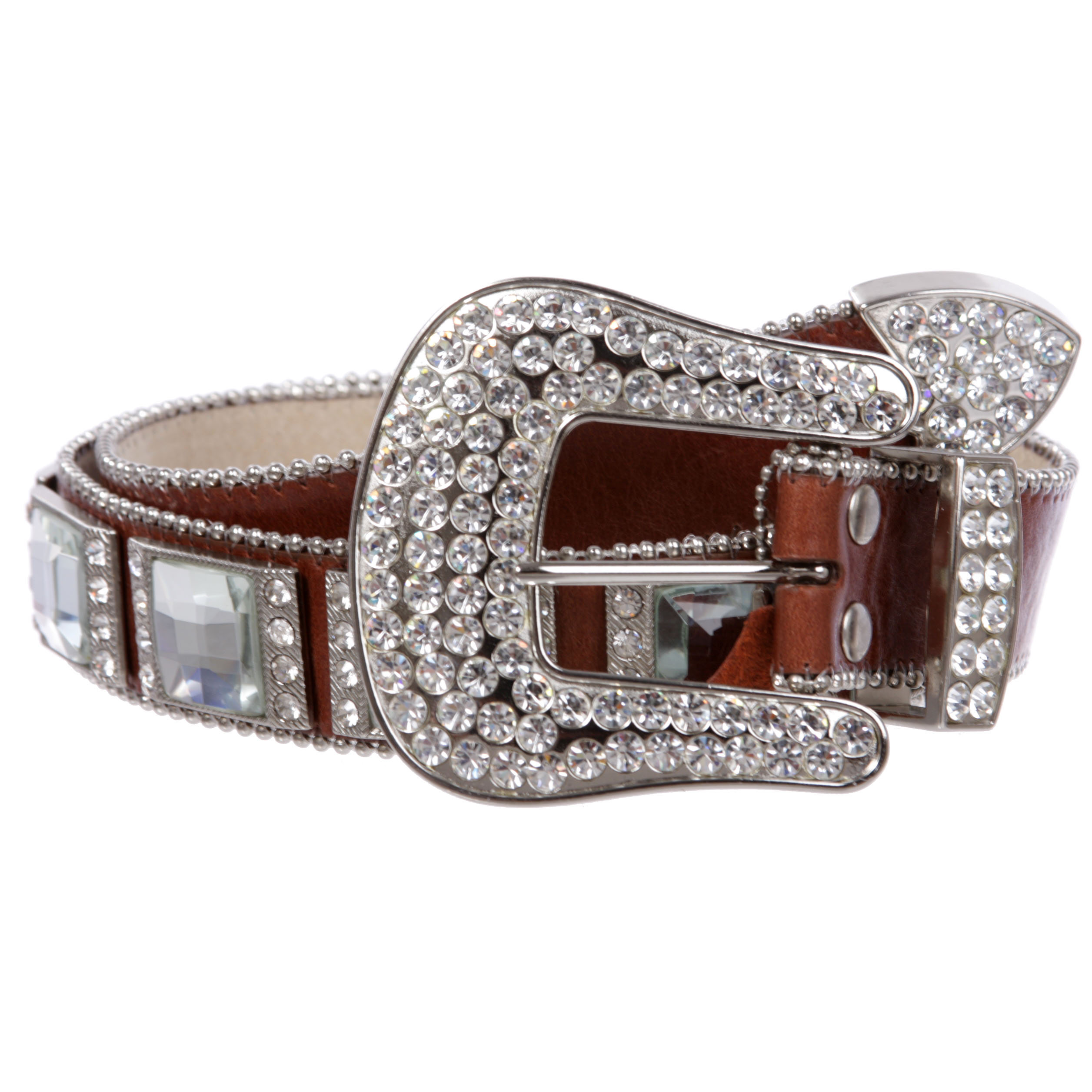 Western Square Rhinestone Ornaments Top Grain Genuine Leather Belt eBay