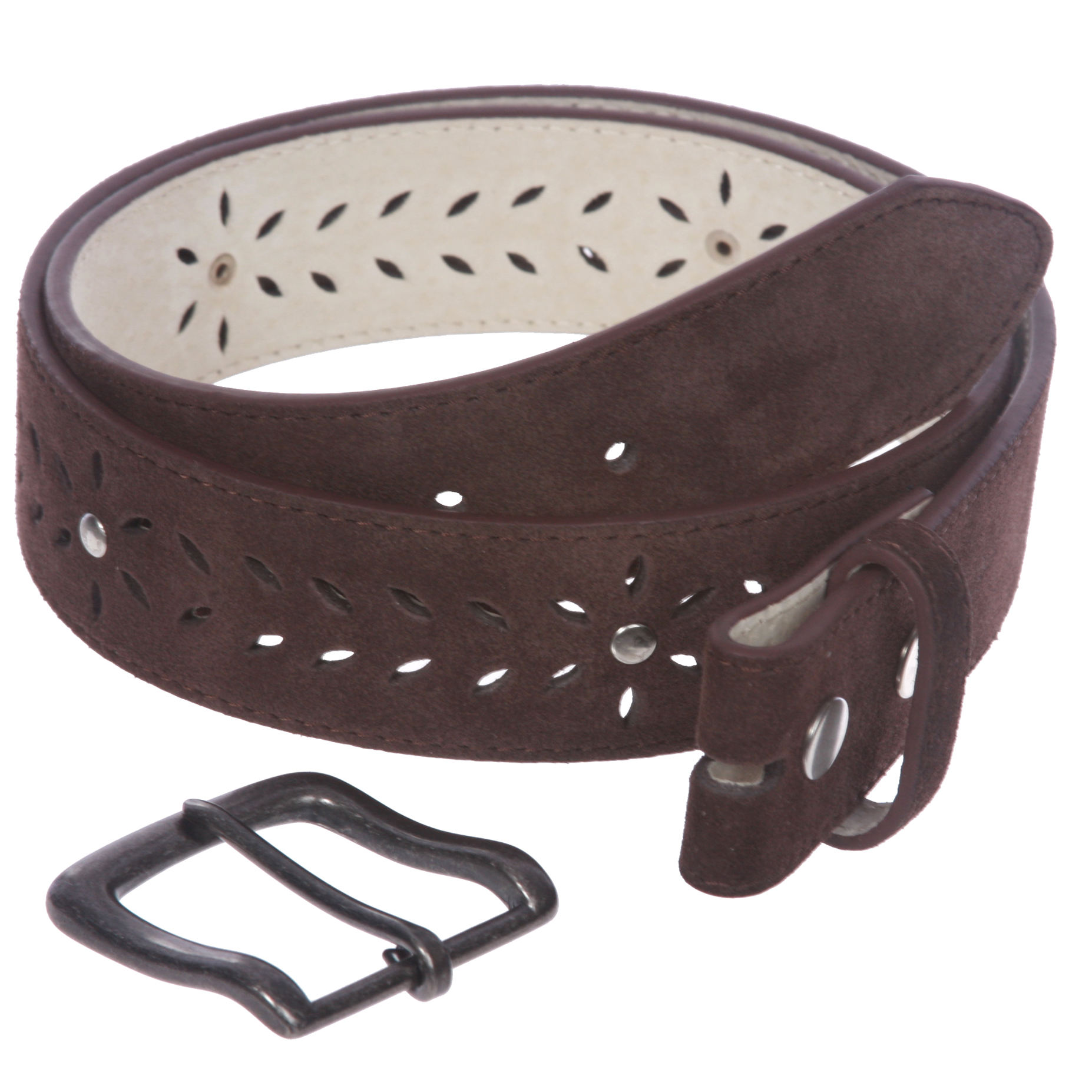 Women's 1 1/2" (38 mm) Snap on Suede Perforated Studded Leather Belt eBay