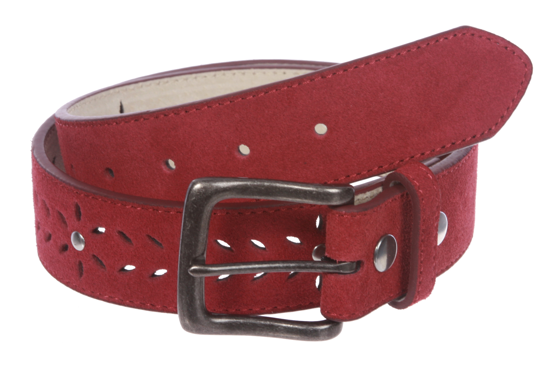 Women's 1 1/2" (38 mm) Snap on Suede Perforated Studded Leather Belt eBay