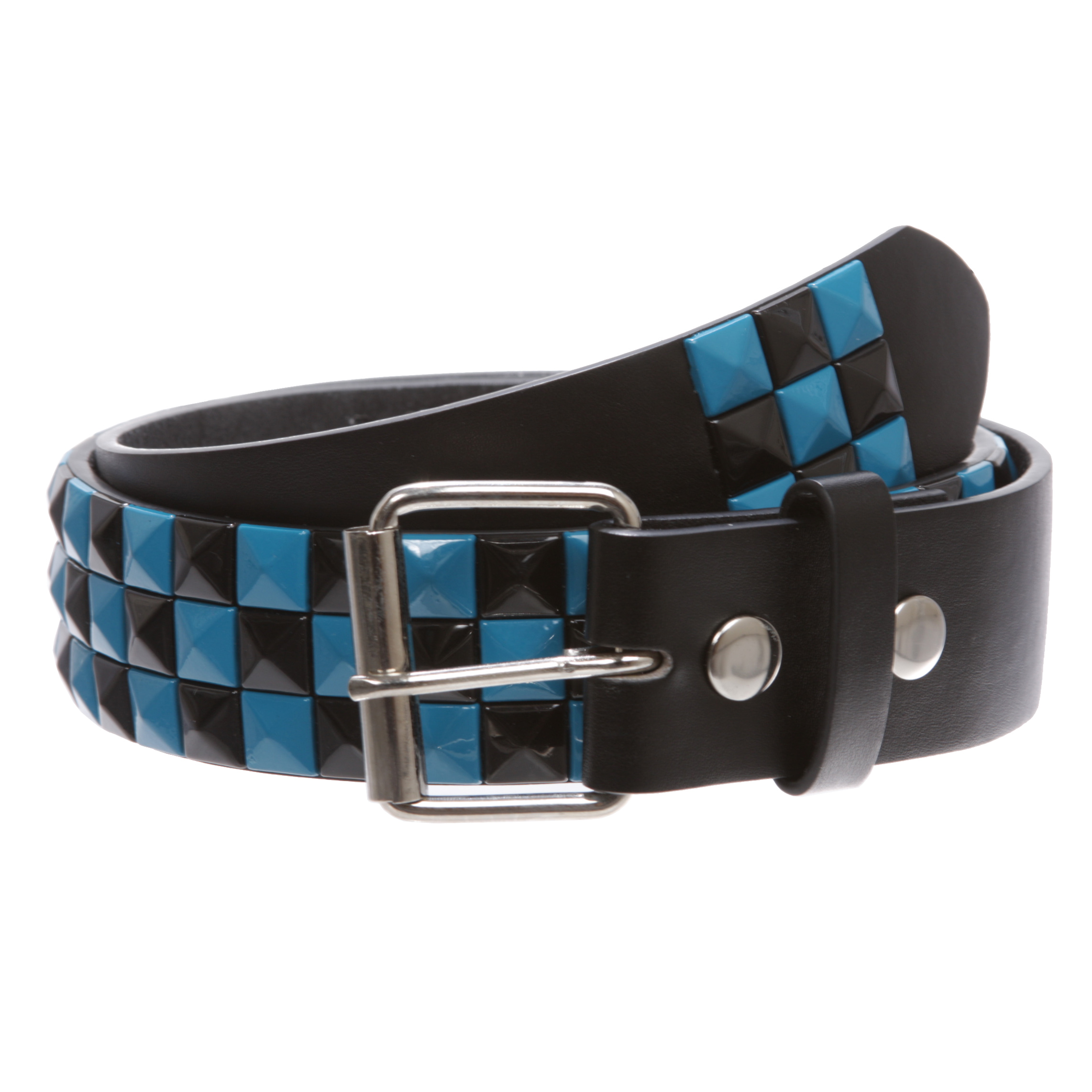 Cinturón de Cuero Tablero de Cuadro Tachonado Estrella Negra y Azul Snap On Punk Rock - Imagen 6 de 10
