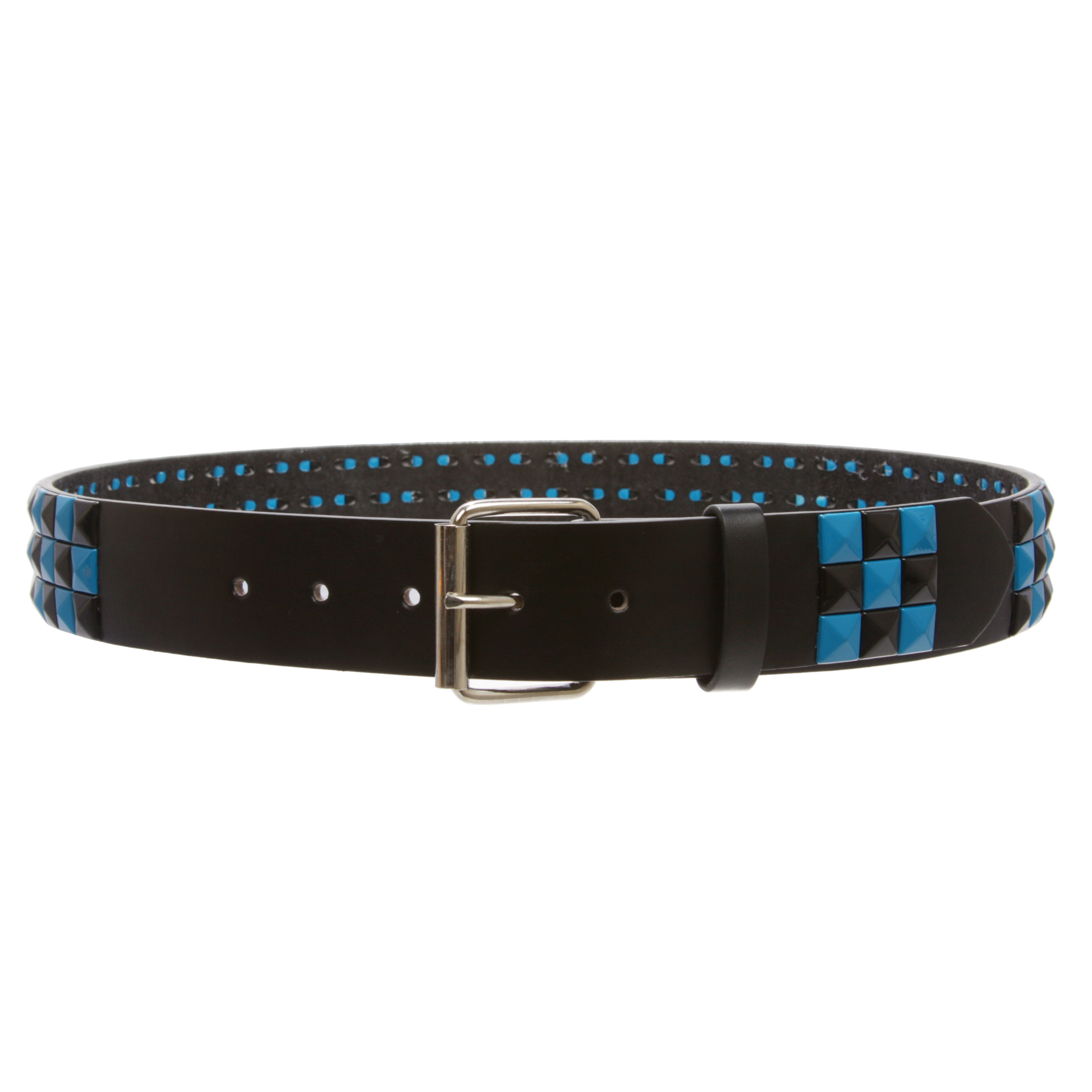 Cinturón de Cuero Tablero de Cuadro Tachonado Estrella Negra y Azul Snap On Punk Rock - Imagen 7 de 10