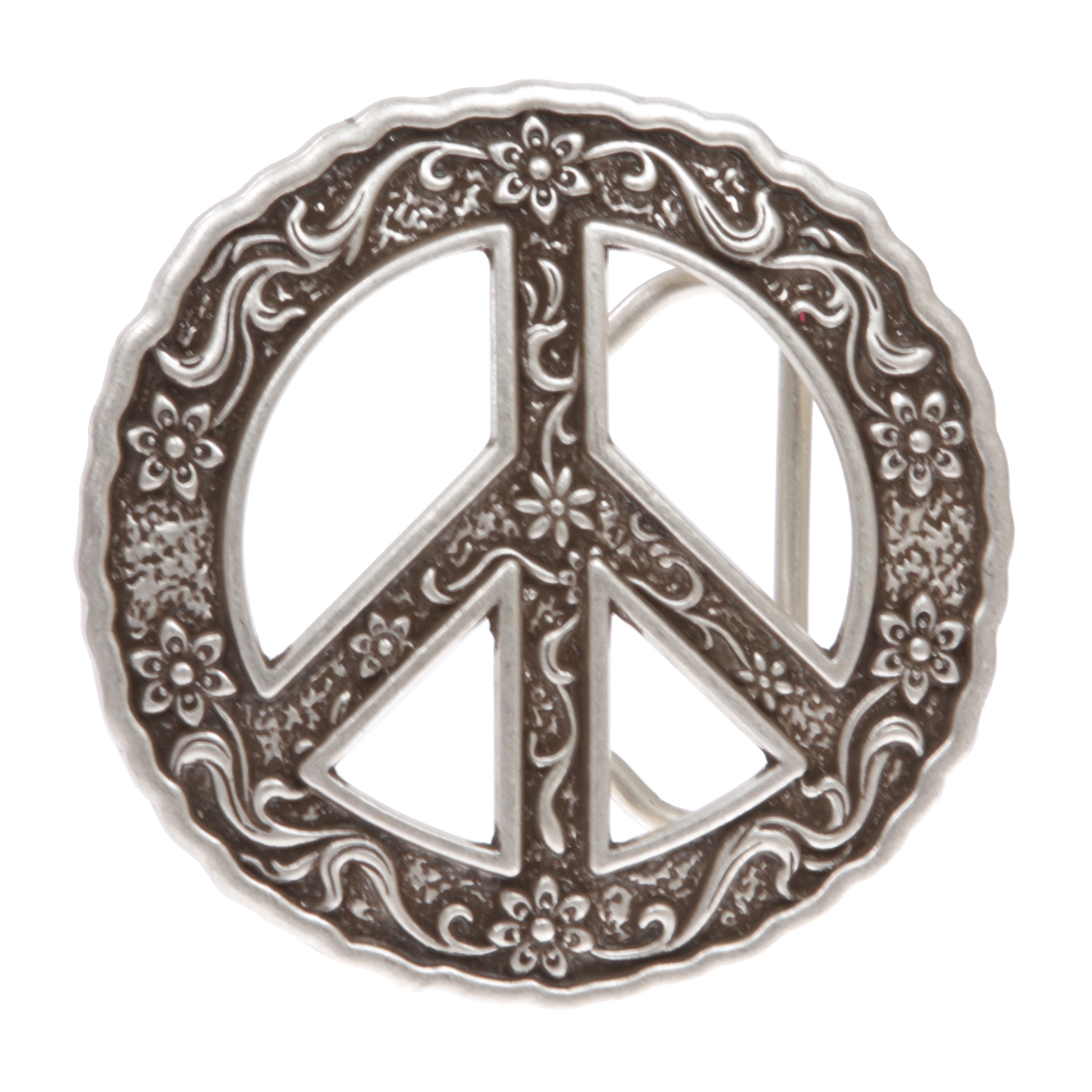 Round Perforated Floral Engraving Peace Sign Belt Buckle - Picture 9 of 10