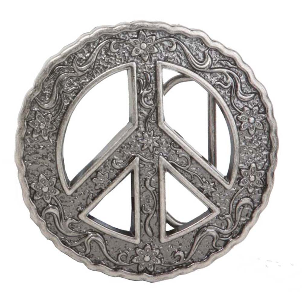 Round Perforated Floral Engraving Peace Sign Belt Buckle - Picture 7 of 10