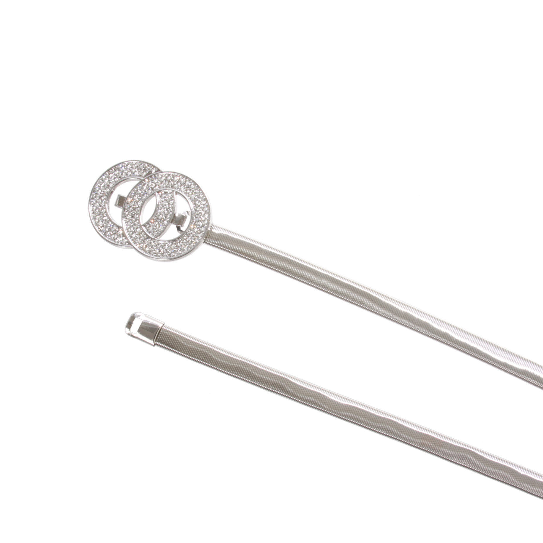 Cinturón elástico delgado de metal para mujer con hebilla circular de estrás - Imagen 12 de 12