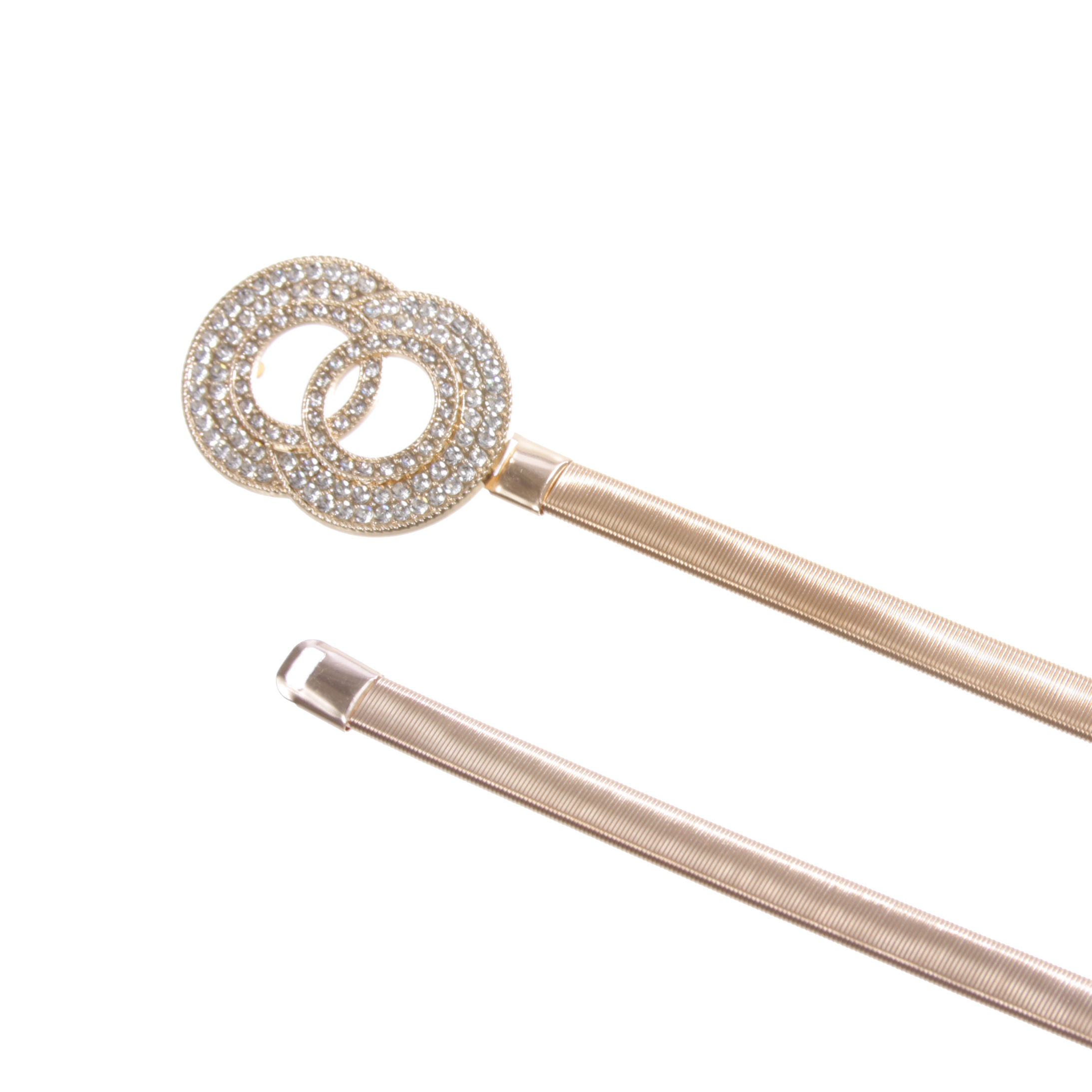 Cinturón de cintura alta elástico de metal para mujer con hebilla circular de estrás - Imagen 9 de 12