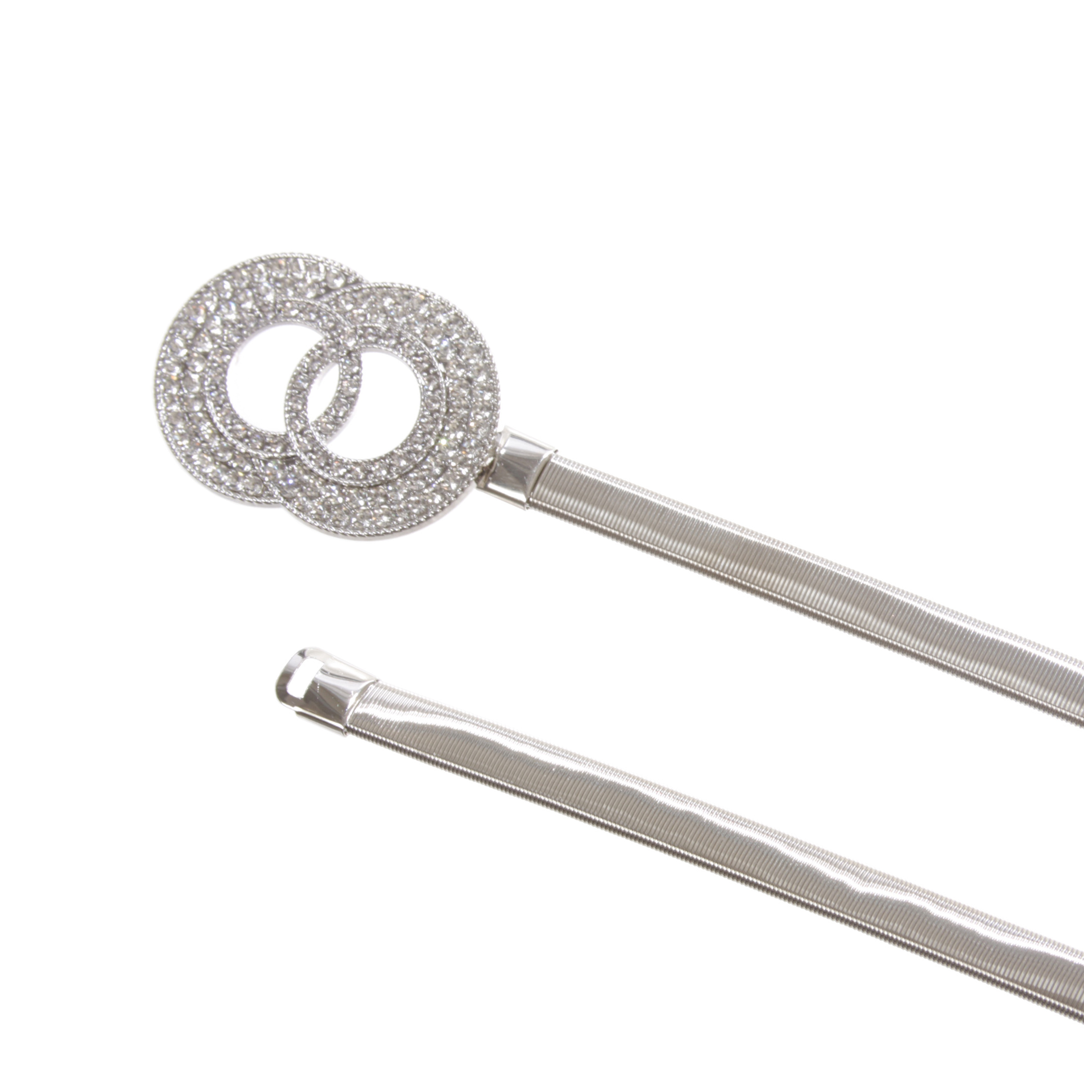 Cinturón de cintura alta elástico de metal para mujer con hebilla circular de estrás - Imagen 12 de 12