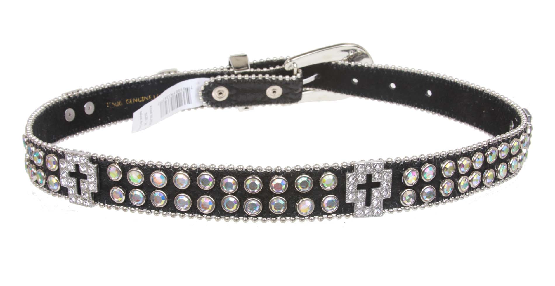 Kids 1" (25 mm) Western Cowgirl Rhinestone Cross Studded Skinny Belt - Picture 20 of 21