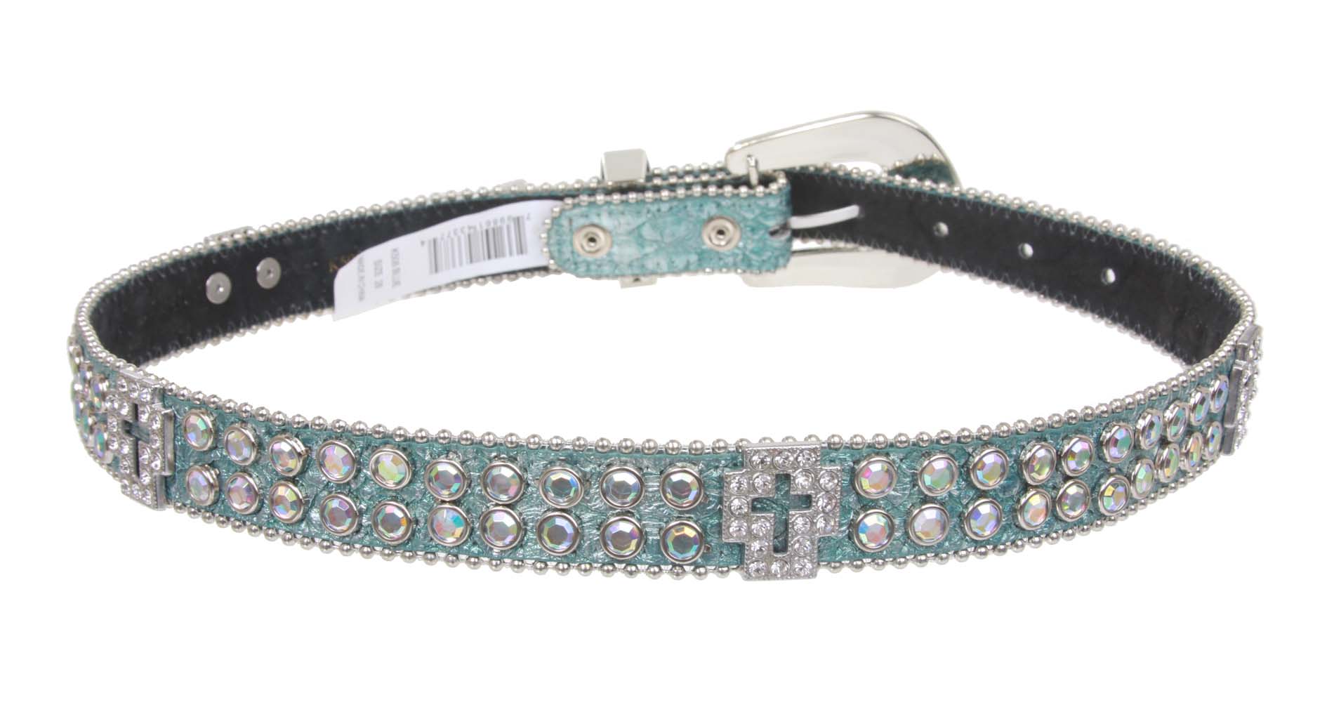Kids 1" (25 mm) Western Cowgirl Rhinestone Cross Studded Skinny Belt - Picture 17 of 21