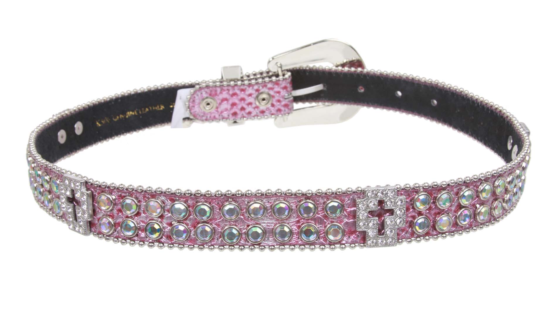 Kids 1" (25 mm) Western Cowgirl Rhinestone Cross Studded Skinny Belt - Picture 14 of 21