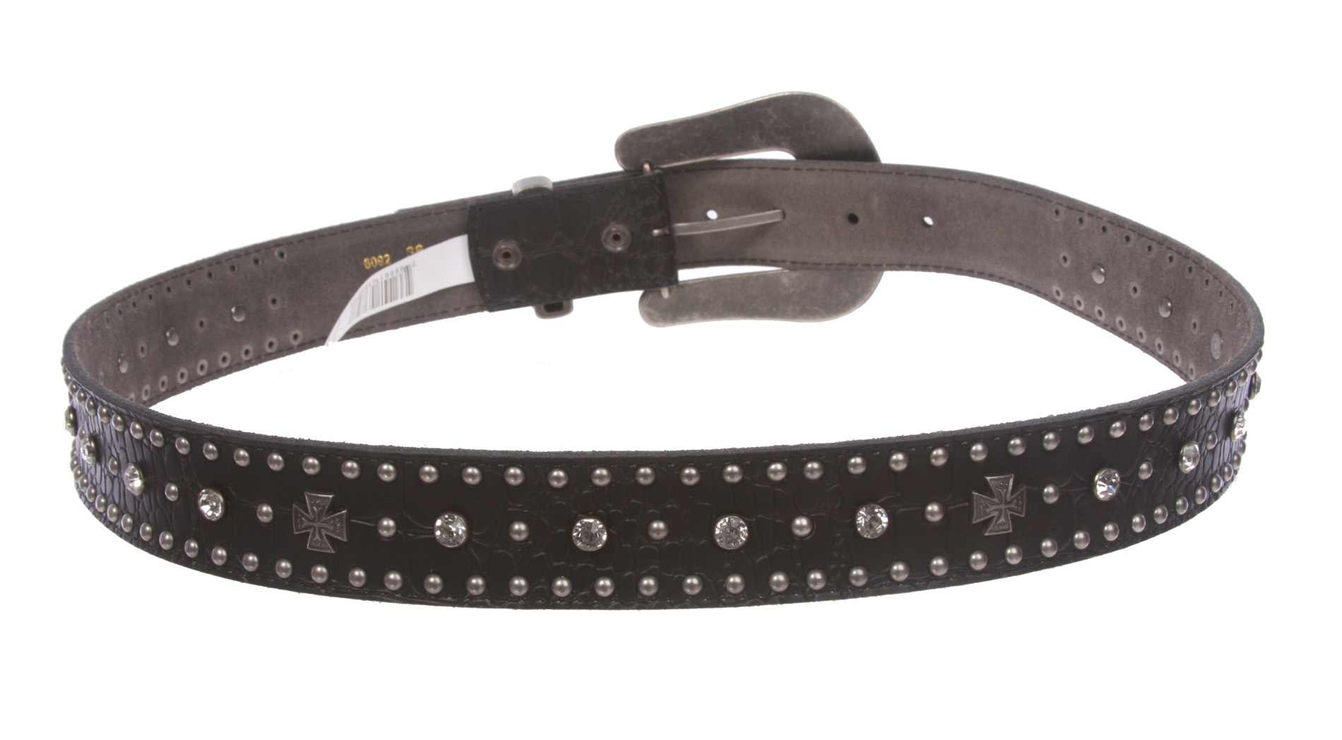 Snap On Western Crocodile Print Cross Rhinestone Studded Leather Belt