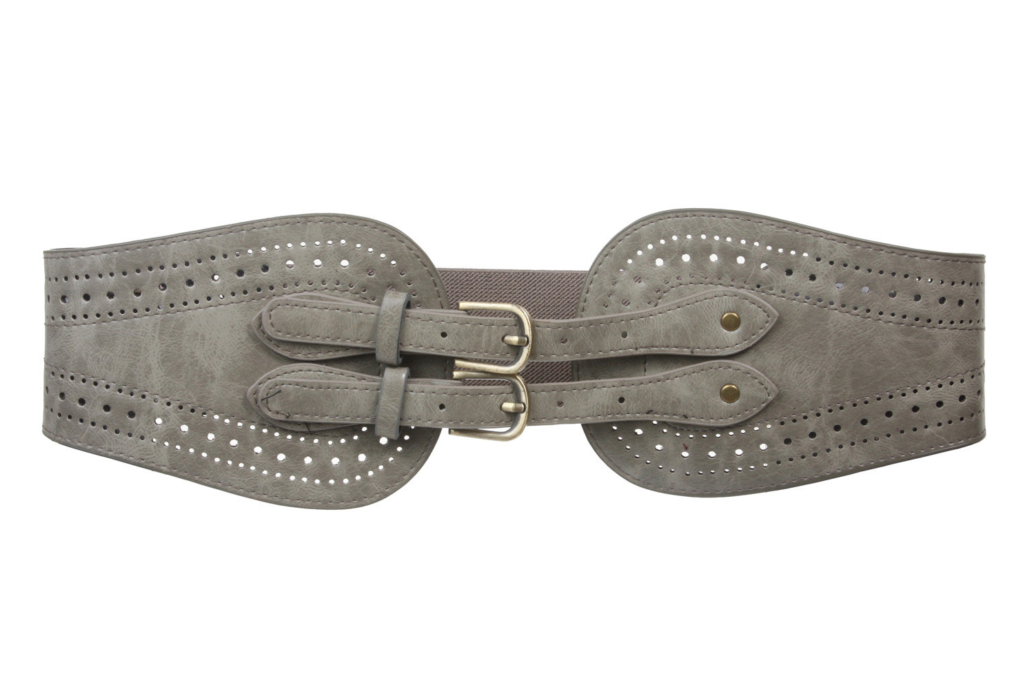 Ladies 5" Wide High Waist Fashion Double Buckles Stretch Belt - Picture 25 of 27