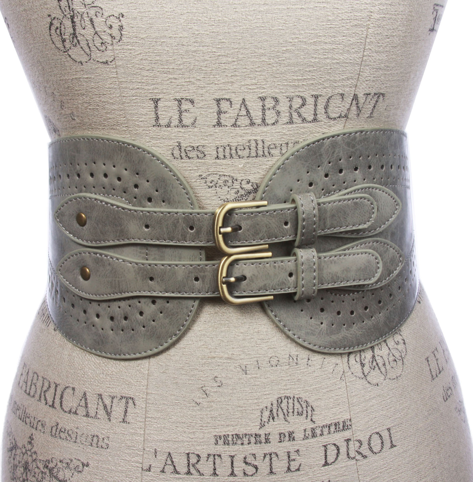 Ladies 5" Wide High Waist Fashion Double Buckles Stretch Belt - Picture 26 of 27