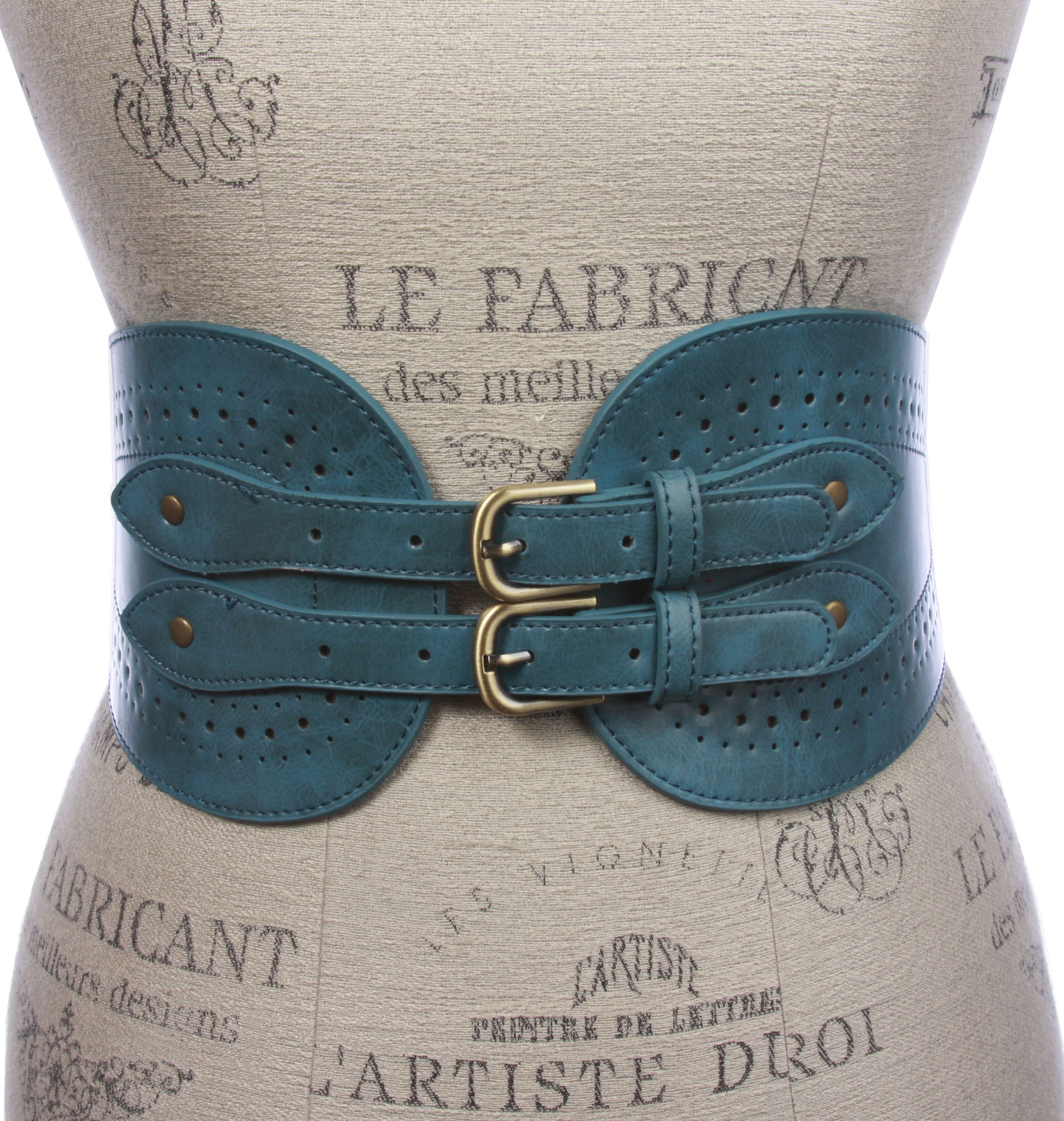 Ladies 5" Wide High Waist Fashion Double Buckles Stretch Belt - Picture 17 of 27