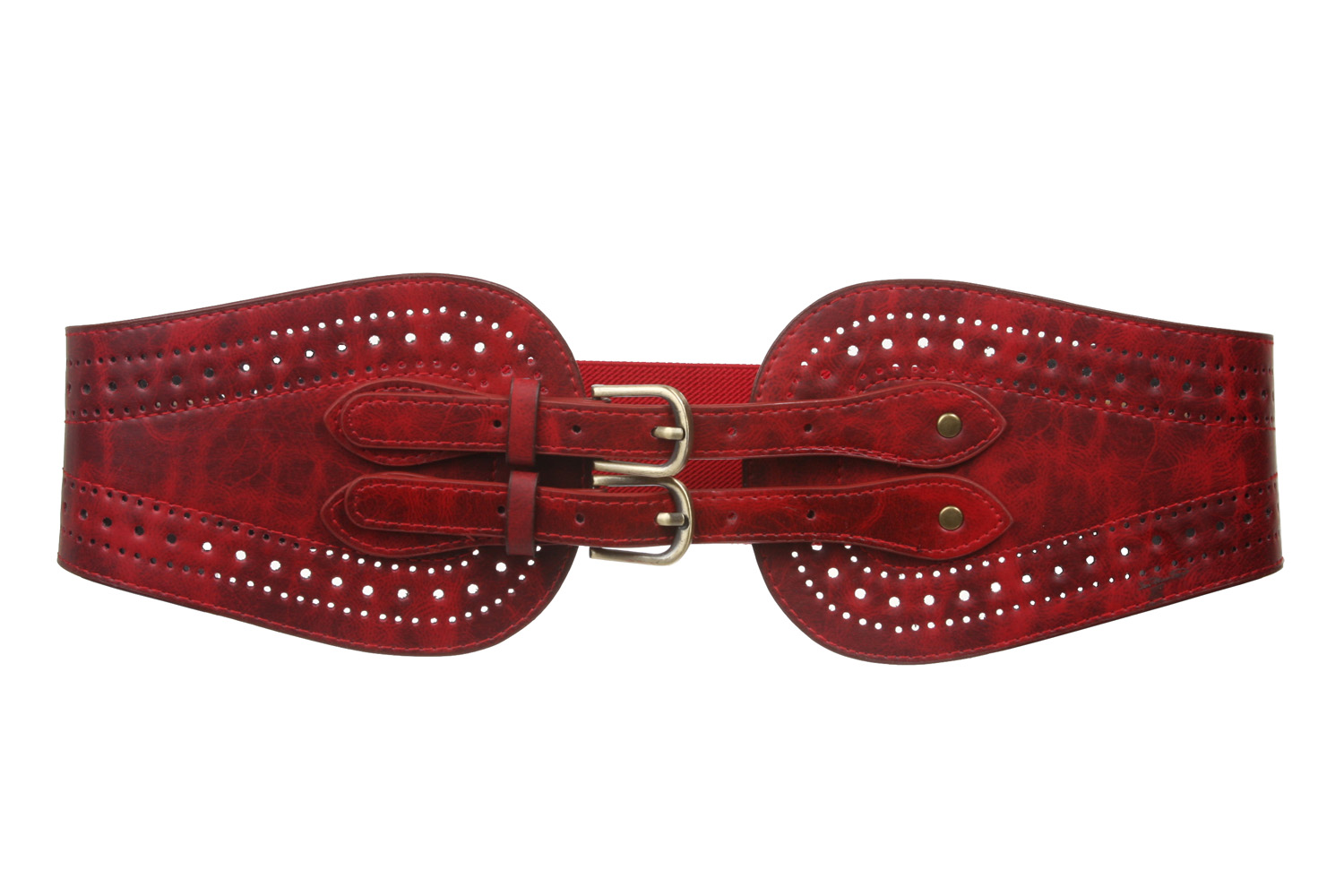Ladies 5" Wide High Waist Fashion Double Buckles Stretch Belt - Picture 13 of 27
