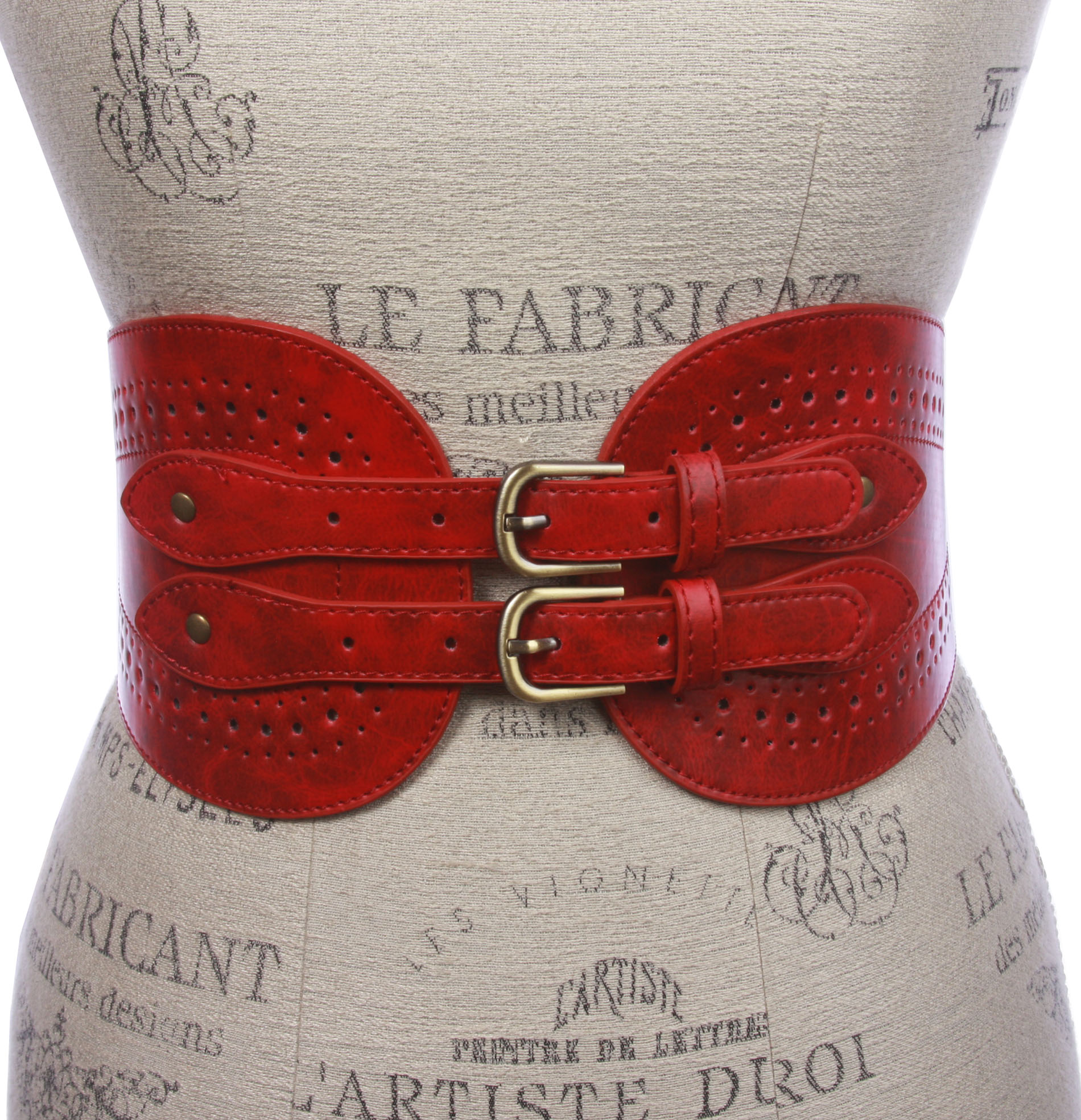 Ladies 5" Wide High Waist Fashion Double Buckles Stretch Belt - Picture 14 of 27