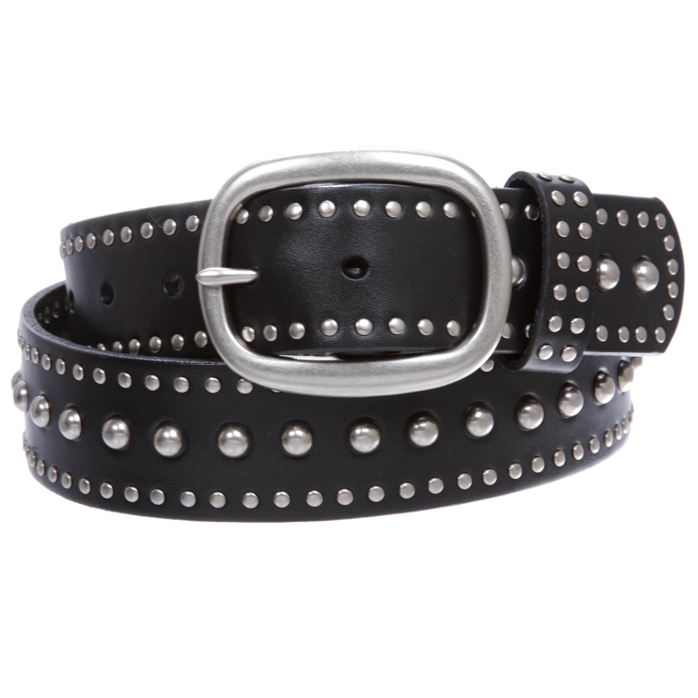 Ladies Oval Buckle Metal Circle Studded Leather Belt | eBay display picture 3