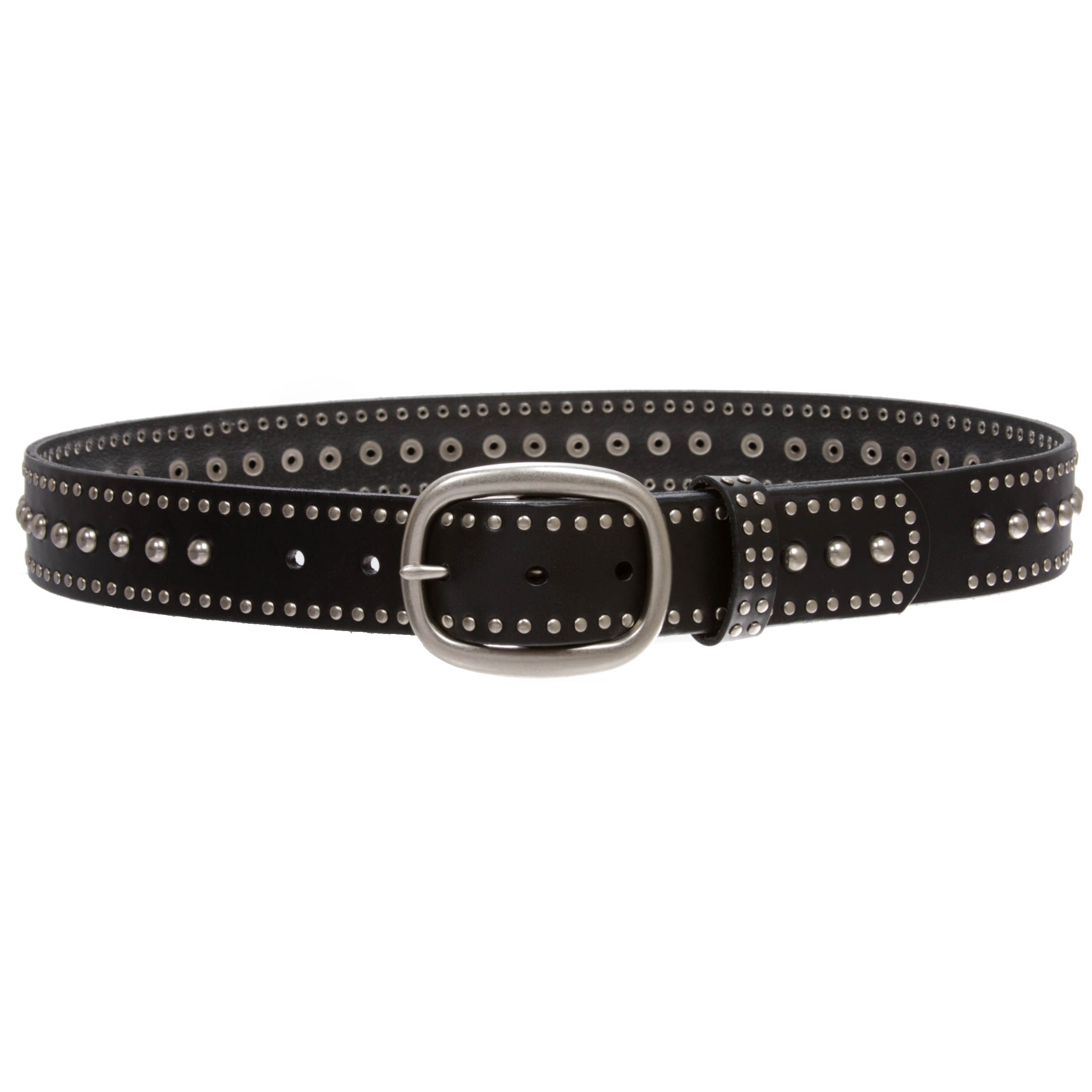 Oval Buckle Studded Leather Belt - Casual Cowhide Belt Beltiscool Ladies Oval Buckle Metal Circle Studded Leather  main image 3