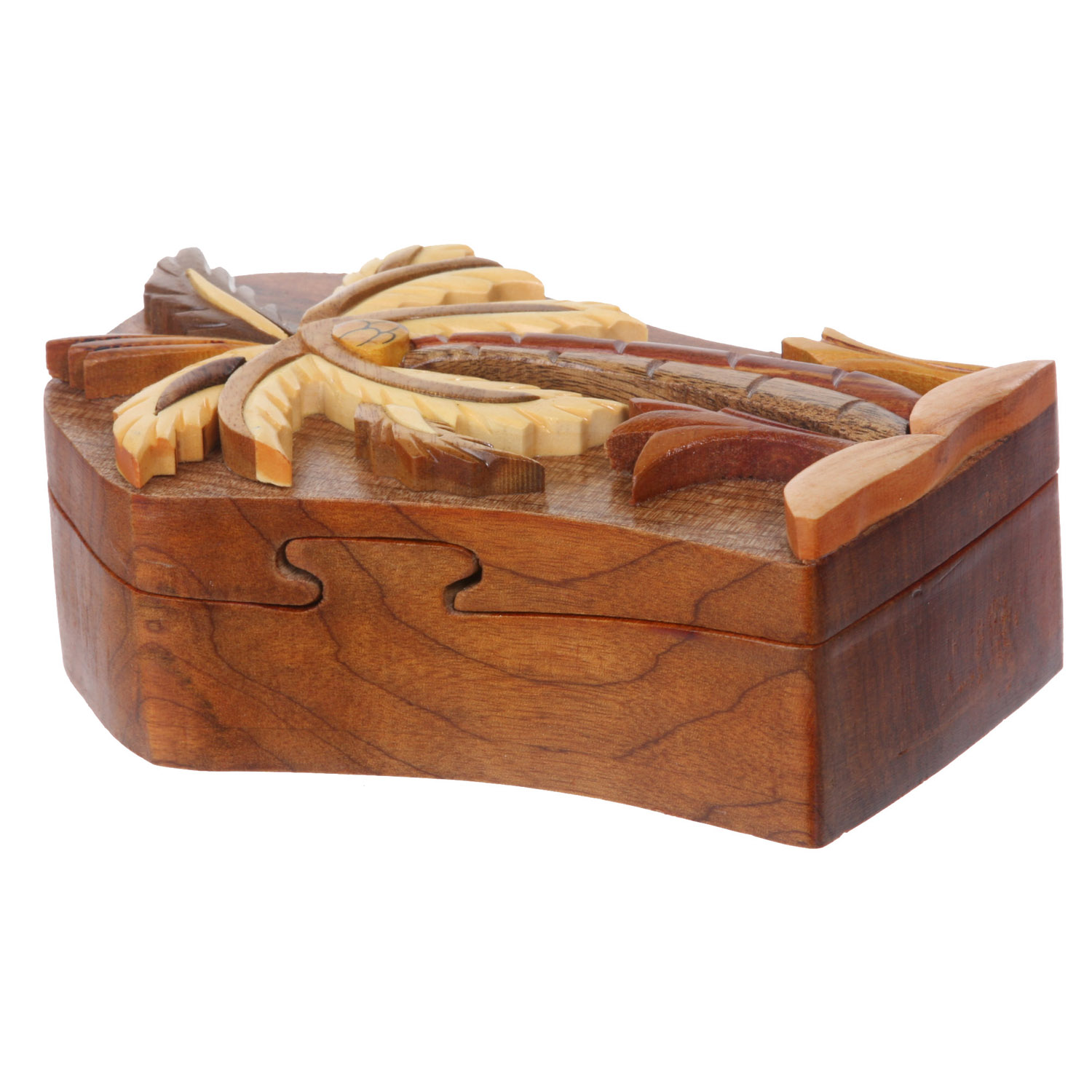 Handcrafted Wooden Secret Jewelry Puzzle Box Palm Tree eBay