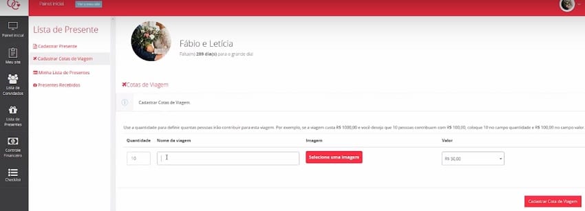 App cota de viagem