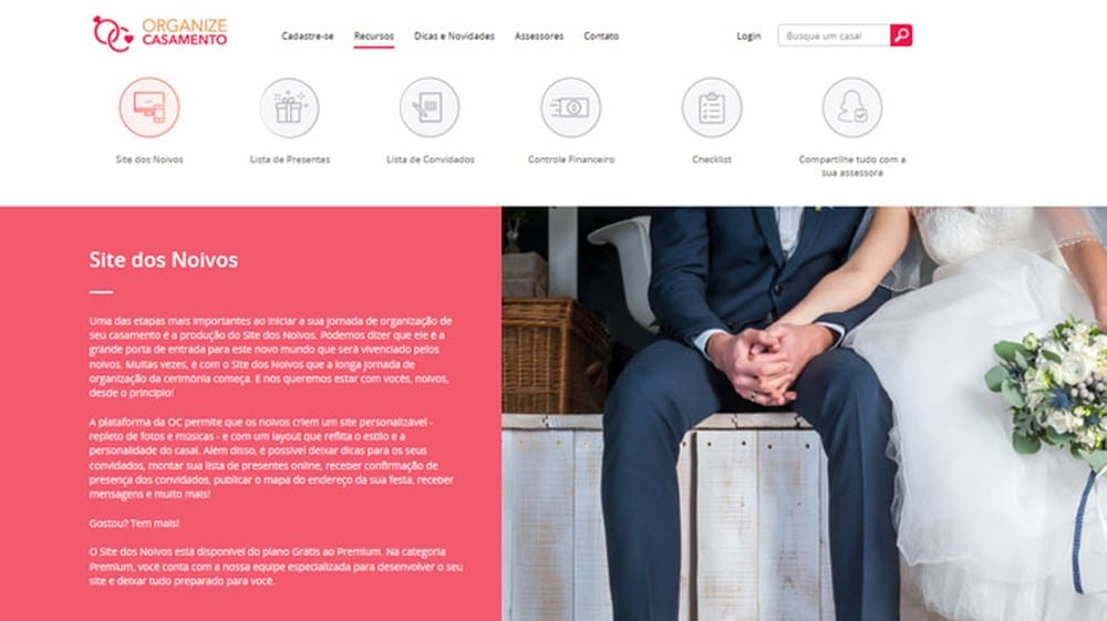 Site dos Noivos com a Organize Casamento