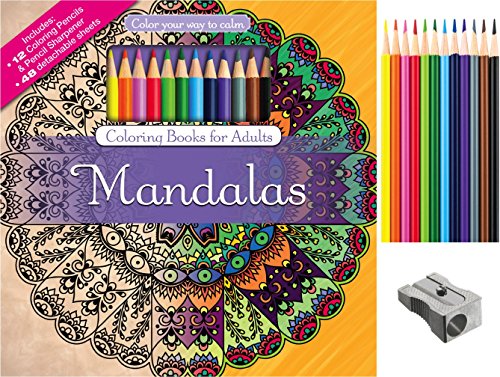 Mandalas Adult Coloring Book Set With Colored Pencils And Pencil Sharpener Included Color Your Way To Calm Music