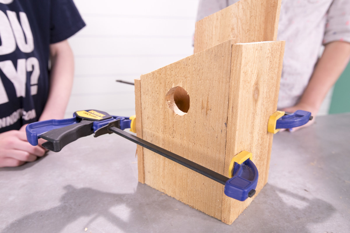 cedar birdhouse dry fit with clamp