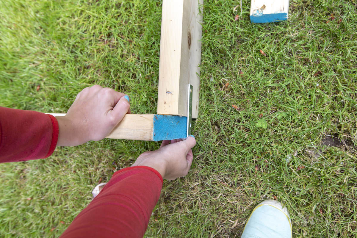 corner of diy slip and slide frame